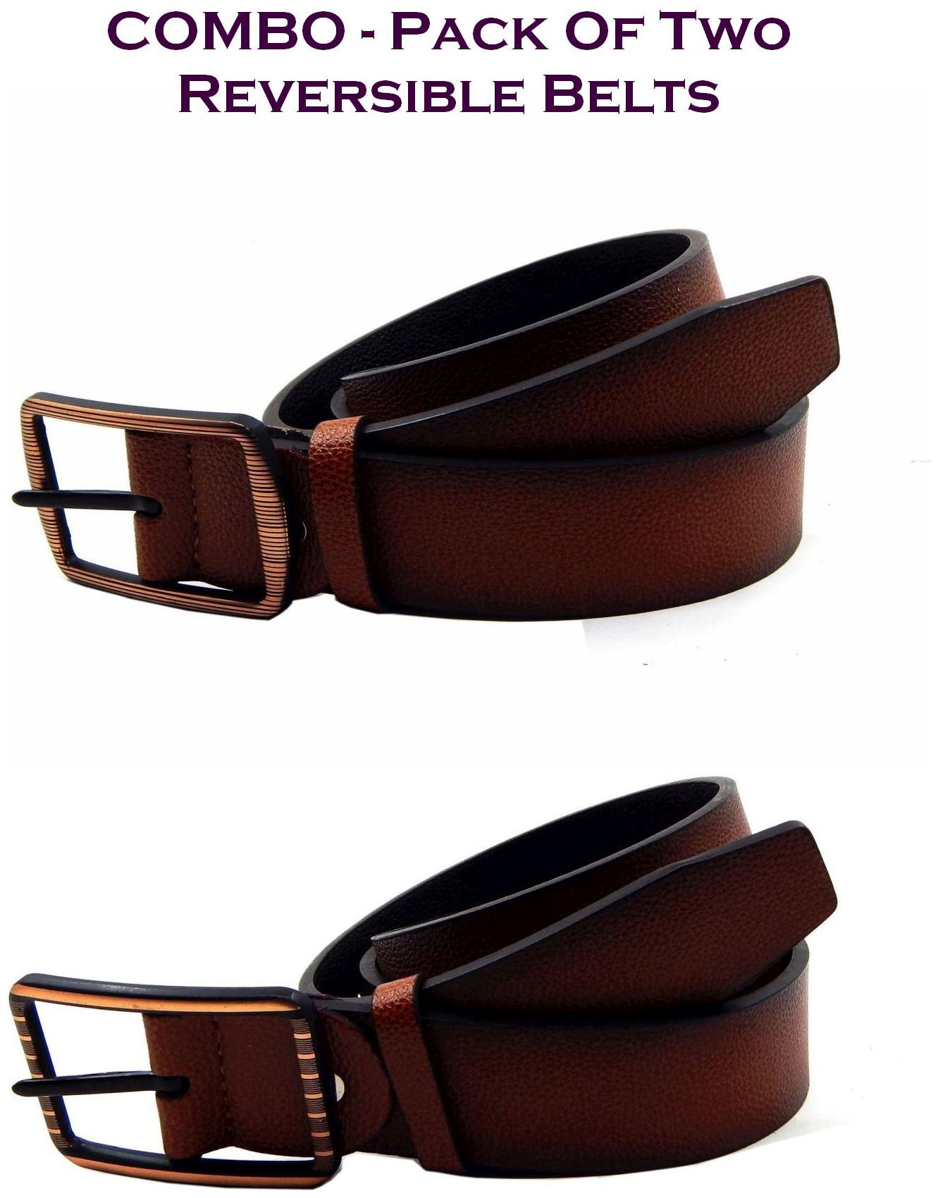 

Els Men Tan Black Reversible Synthetic leather Belt (Size 34 Pack of 2 )