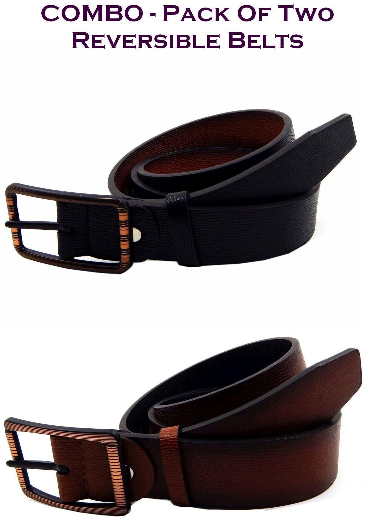 

Els Men Black Tan Reversible Synthetic leather Belt (Size 34 Pack of 2 )