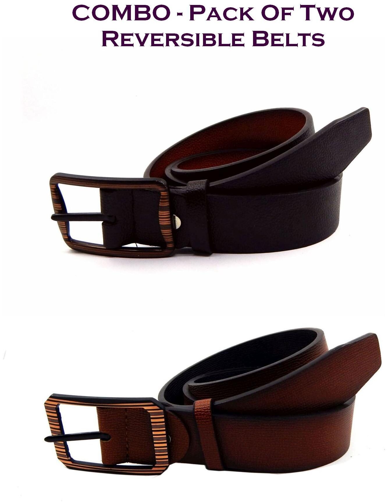 

Els Men Brown Tan Reversible Synthetic leather Belt (Size 40 Pack of 2 )