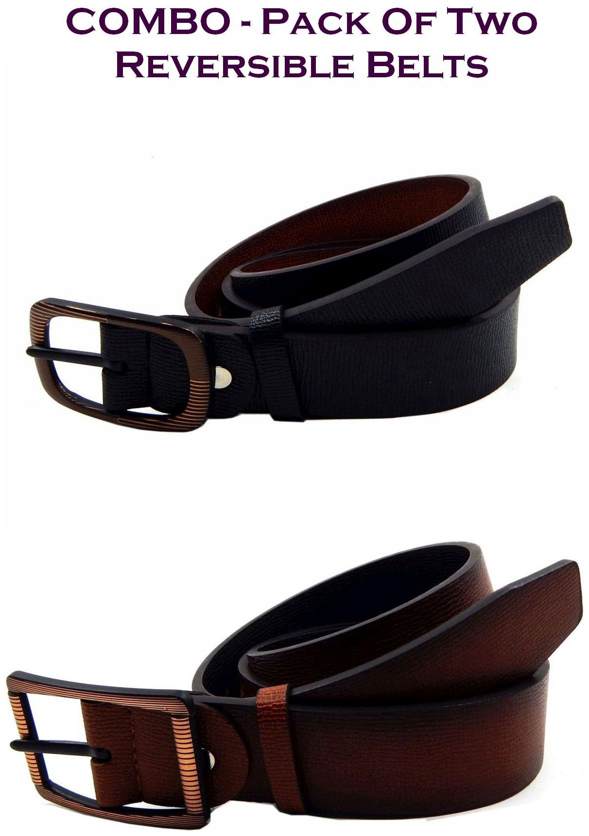 

Els Men Black Tan Reversible Synthetic leather Belt (Size 34 Pack of 2 )