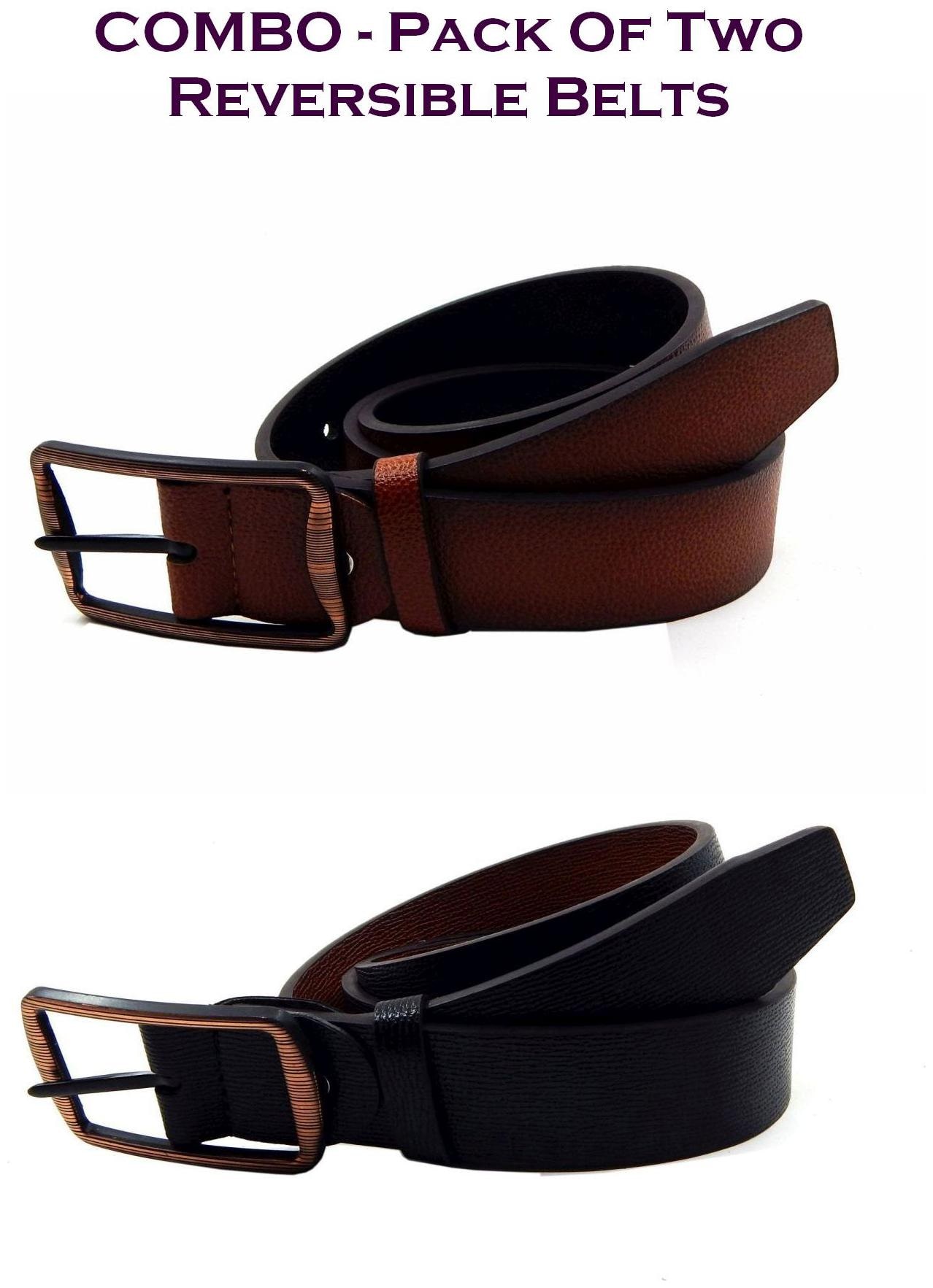 

Els Men Tan Black Reversible Synthetic leather Belt (Size 40 Pack of 2 )