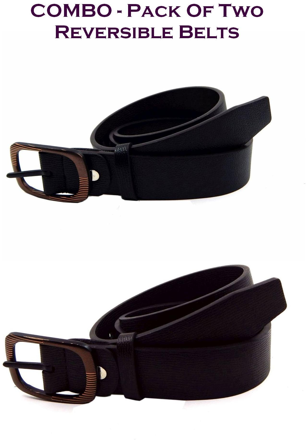 

Els Men Black Brown Reversible Synthetic leather Belt (Size 38 Pack of 2 )
