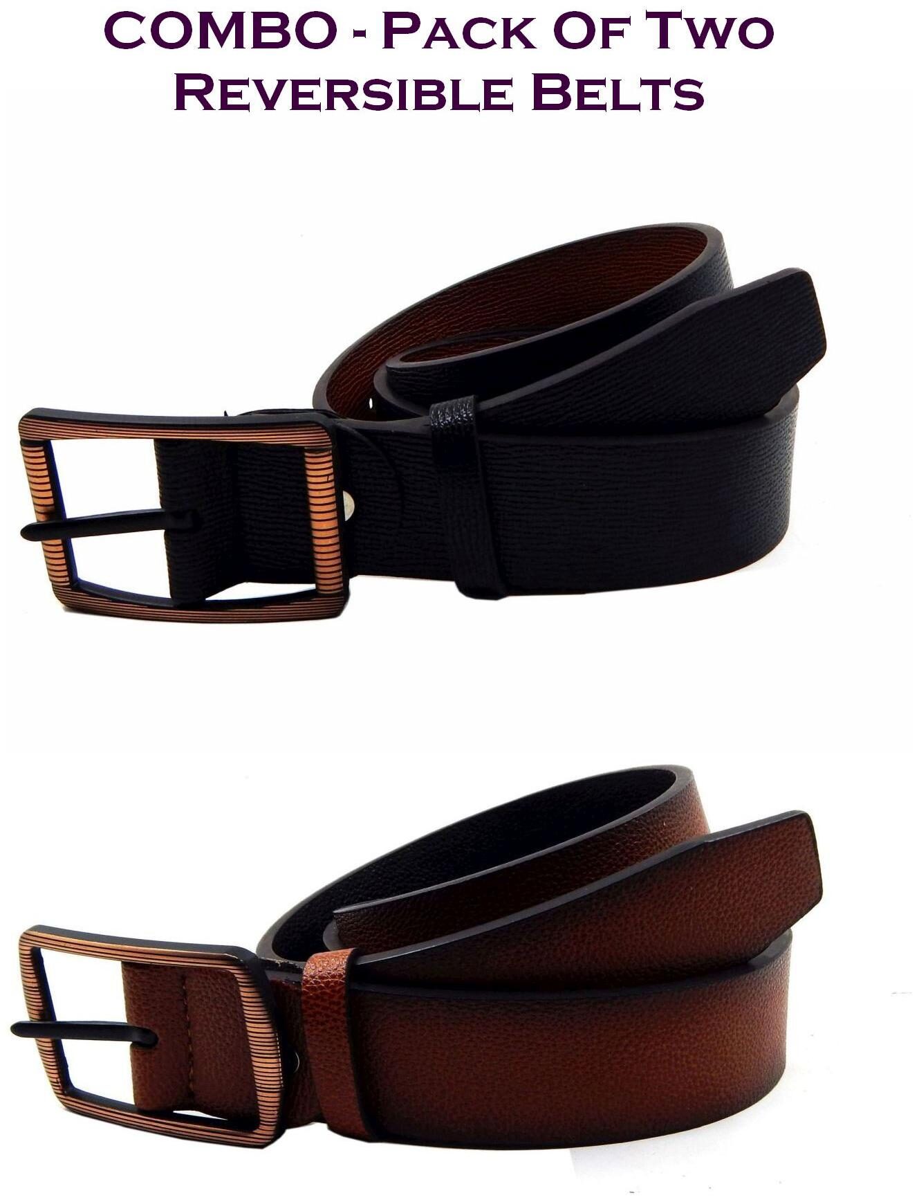 

Els Men Black Tan Reversible Synthetic leather Belt (Size 40 Pack of 2 )