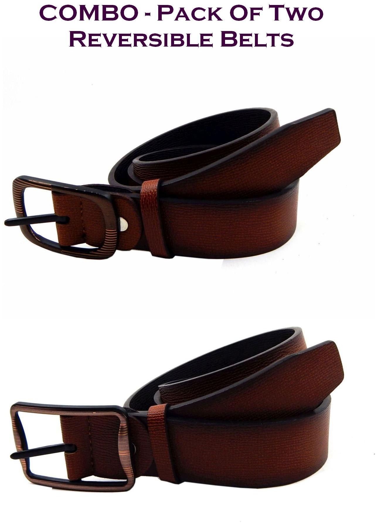 

Els Men Tan Brown Reversible Synthetic leather Belt (Size 38 Pack of 2 )
