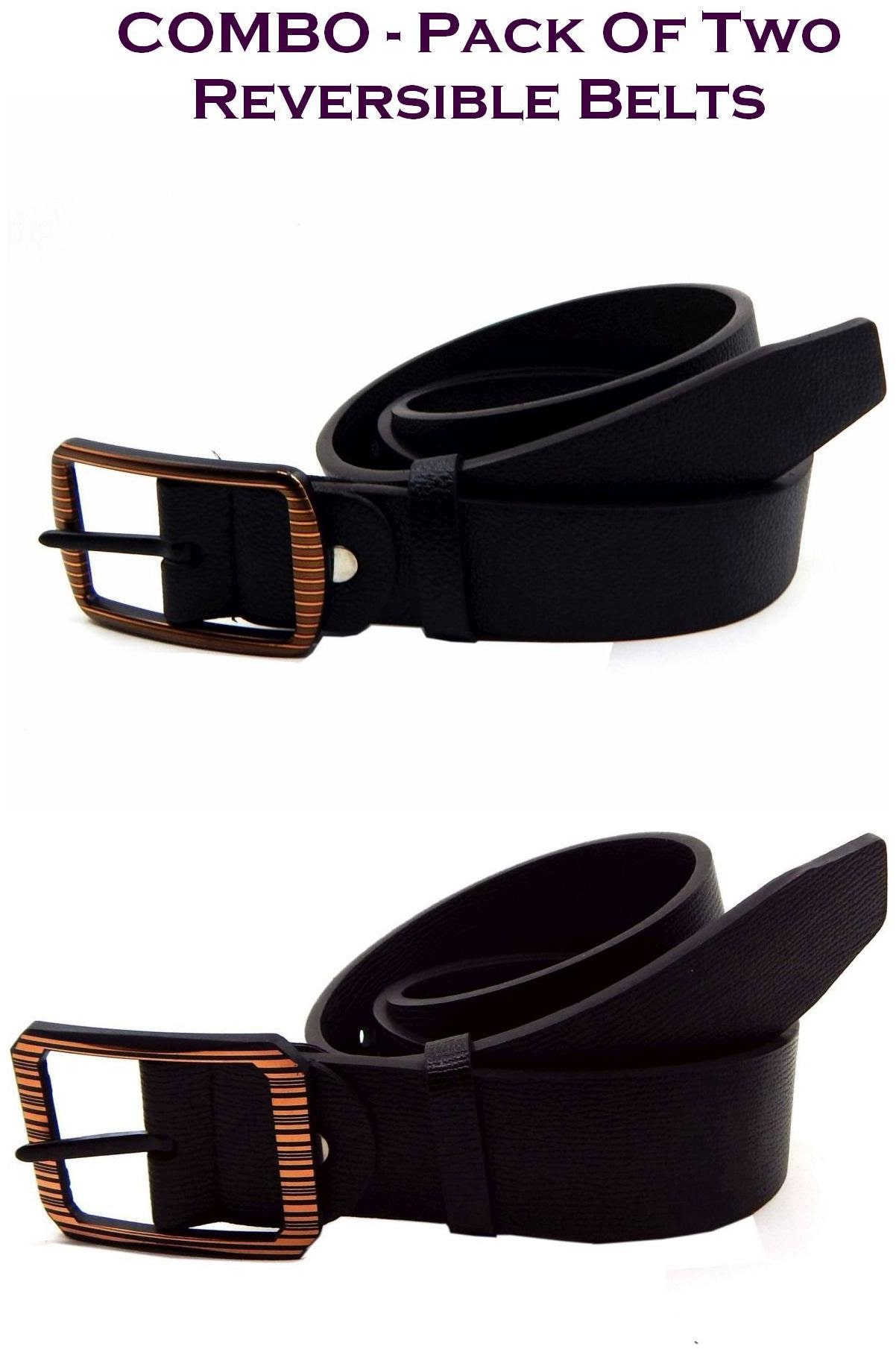 

Els Men Black Brown Reversible Synthetic leather Belt (Size 36 Pack of 2 )