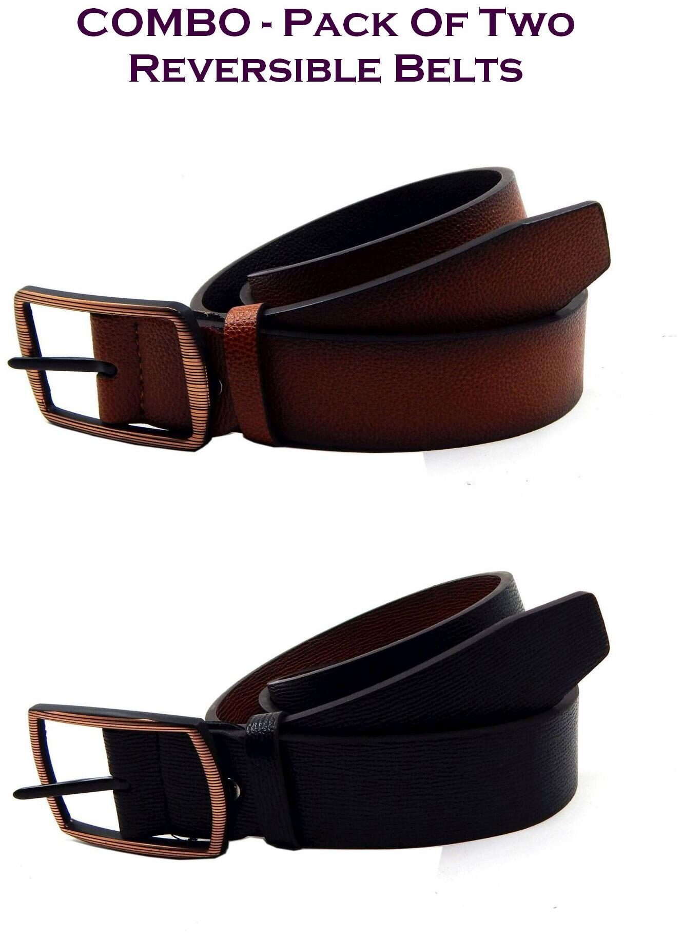 

Els Men Tan Black Reversible Synthetic leather Belt (Size 36 Pack of 2 )