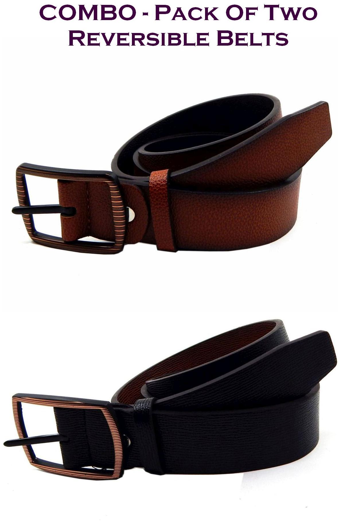 

Els Men Tan Black Reversible Synthetic leather Belt (Size 38 Pack of 2 )