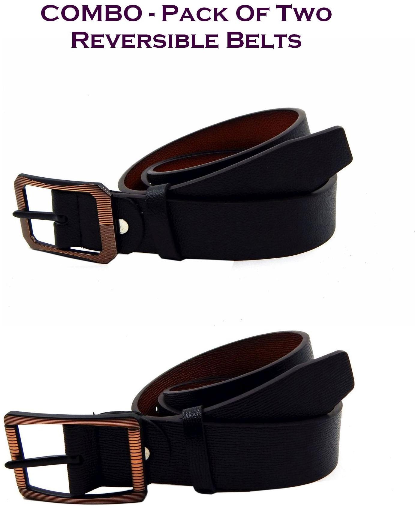 

Els Men Black Tan Reversible Synthetic leather Belt (Size 34 Pack of 2 )