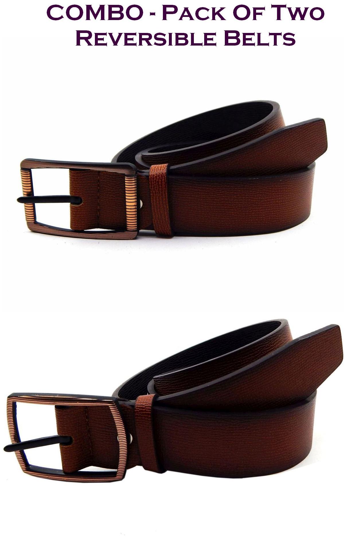 

Els Men Tan Brown Reversible Synthetic leather Belt (Size 36 Pack of 2 )