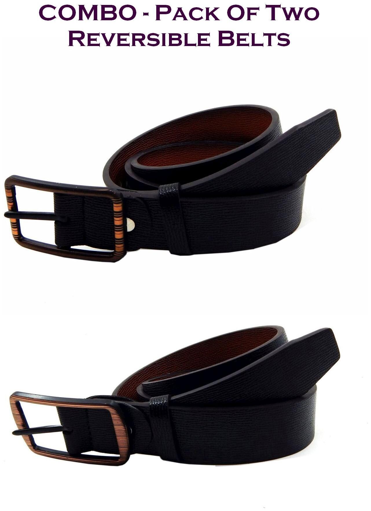 

Els Men Black Tan Reversible Synthetic leather Belt (Size 36 Pack of 2 )
