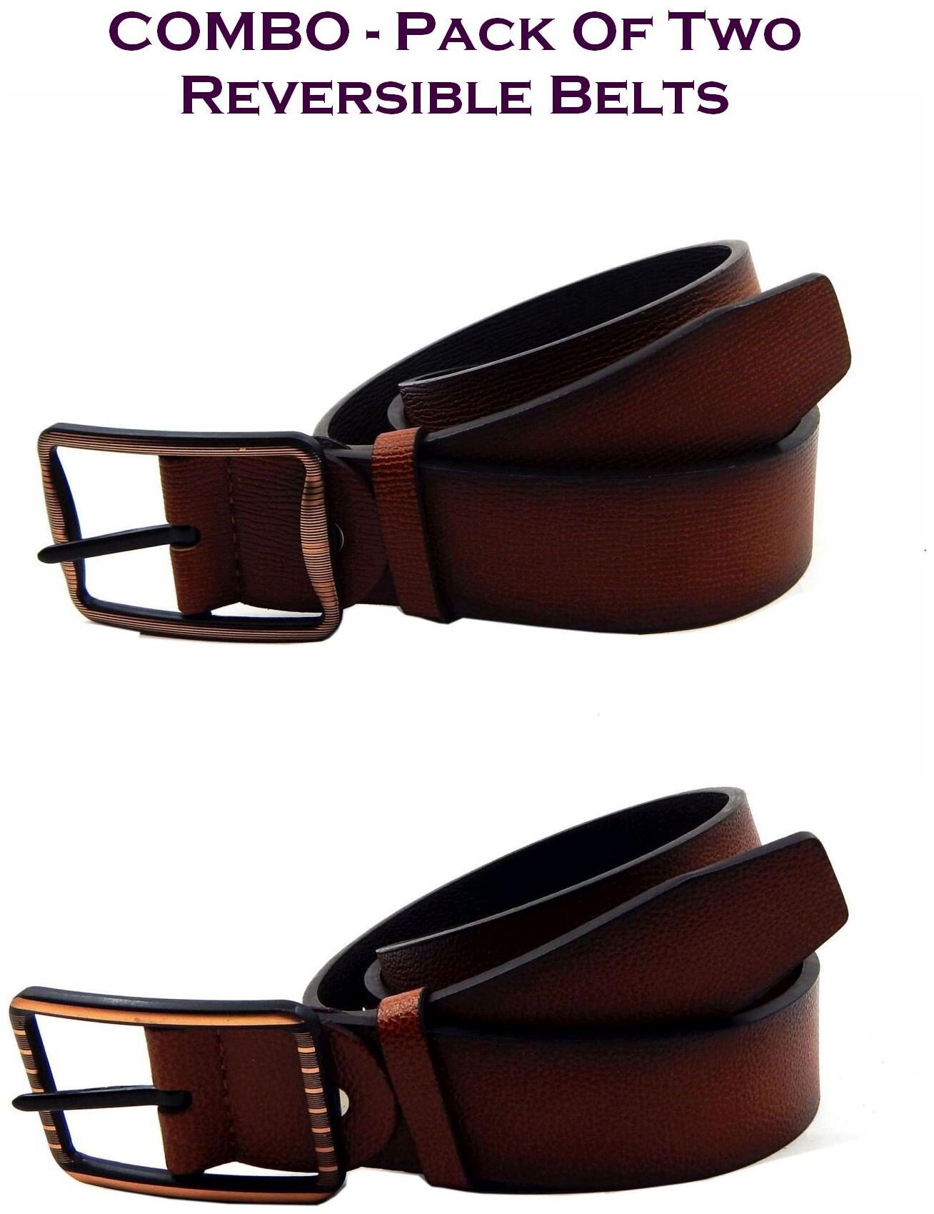 

Els Men Tan Brown Reversible Synthetic leather Belt (Size 36 Pack of 2 )