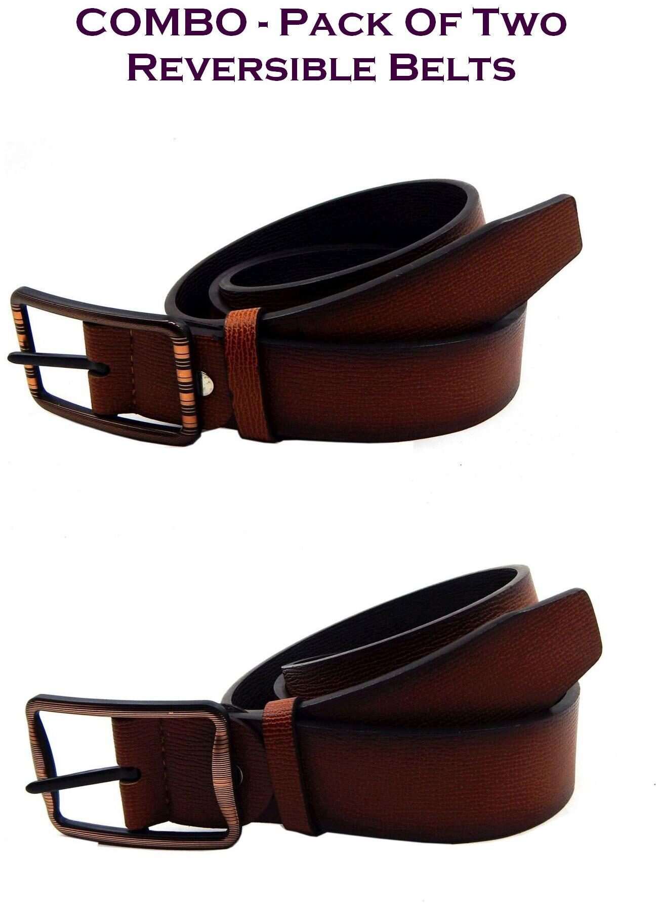 

Els Men Tan Brown Reversible Synthetic leather Belt (Size 40 Pack of 2 )