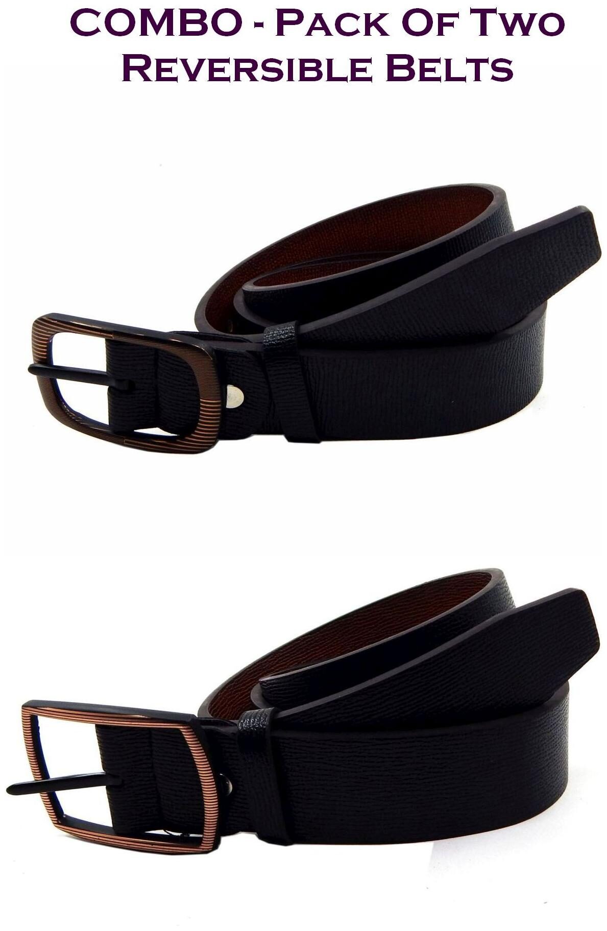 

Els Men Black Tan Reversible Synthetic leather Belt (Size 36 Pack of 2 )