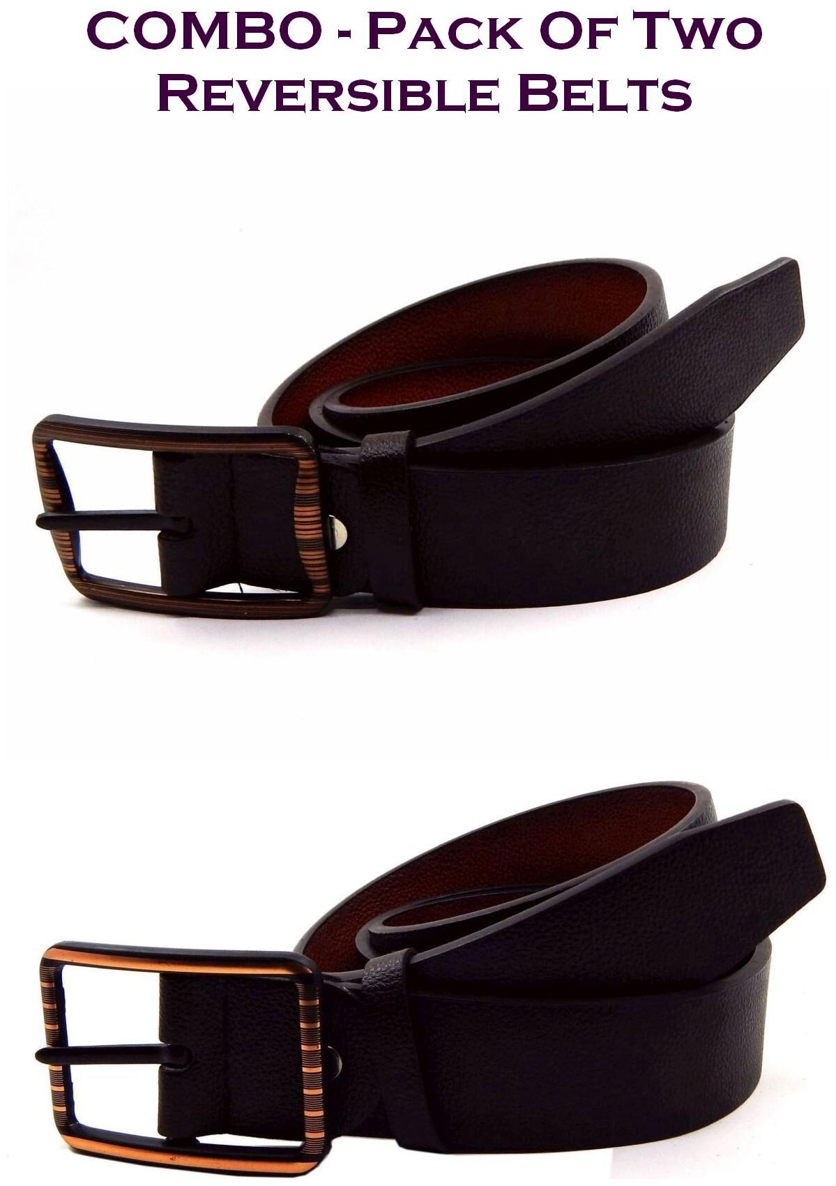 

Els Men Brown Tan Reversible Synthetic leather Belt (Size 36 Pack of 2 )
