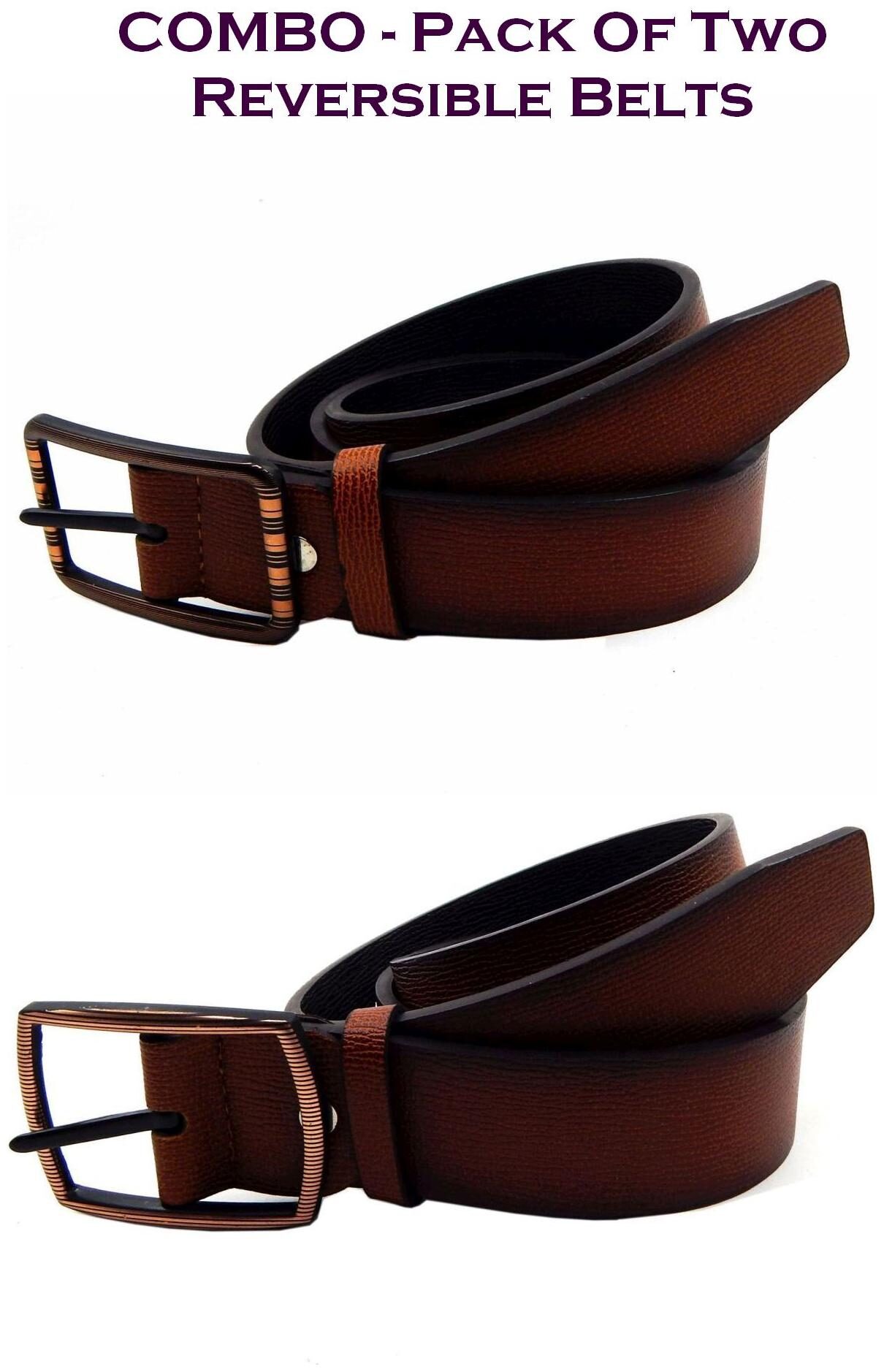 

Els Men Tan Brown Reversible Synthetic leather Belt (Size 34 Pack of 2 )