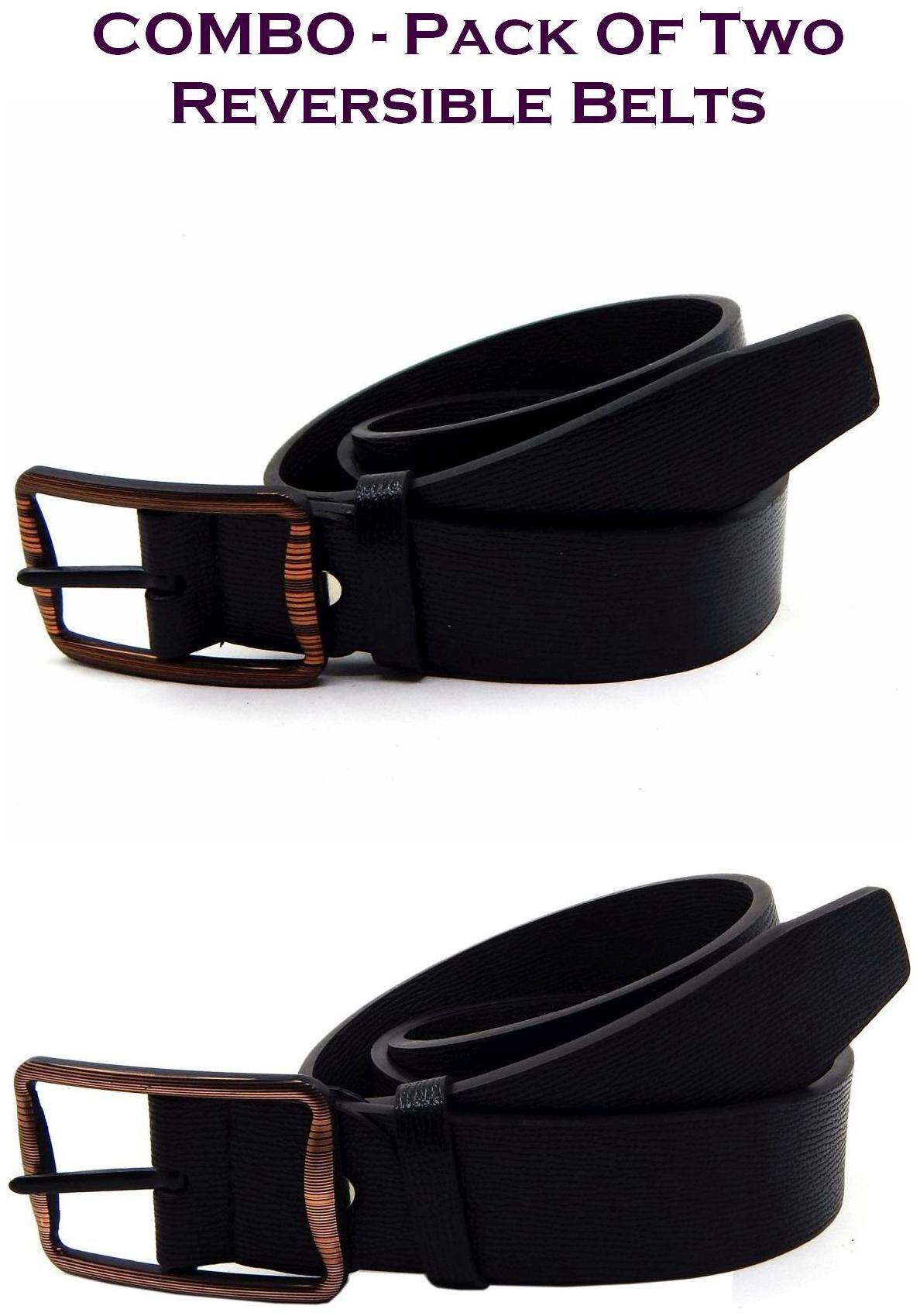 

Els Men Black Brown Reversible Synthetic leather Belt (Size 36 Pack of 2 )