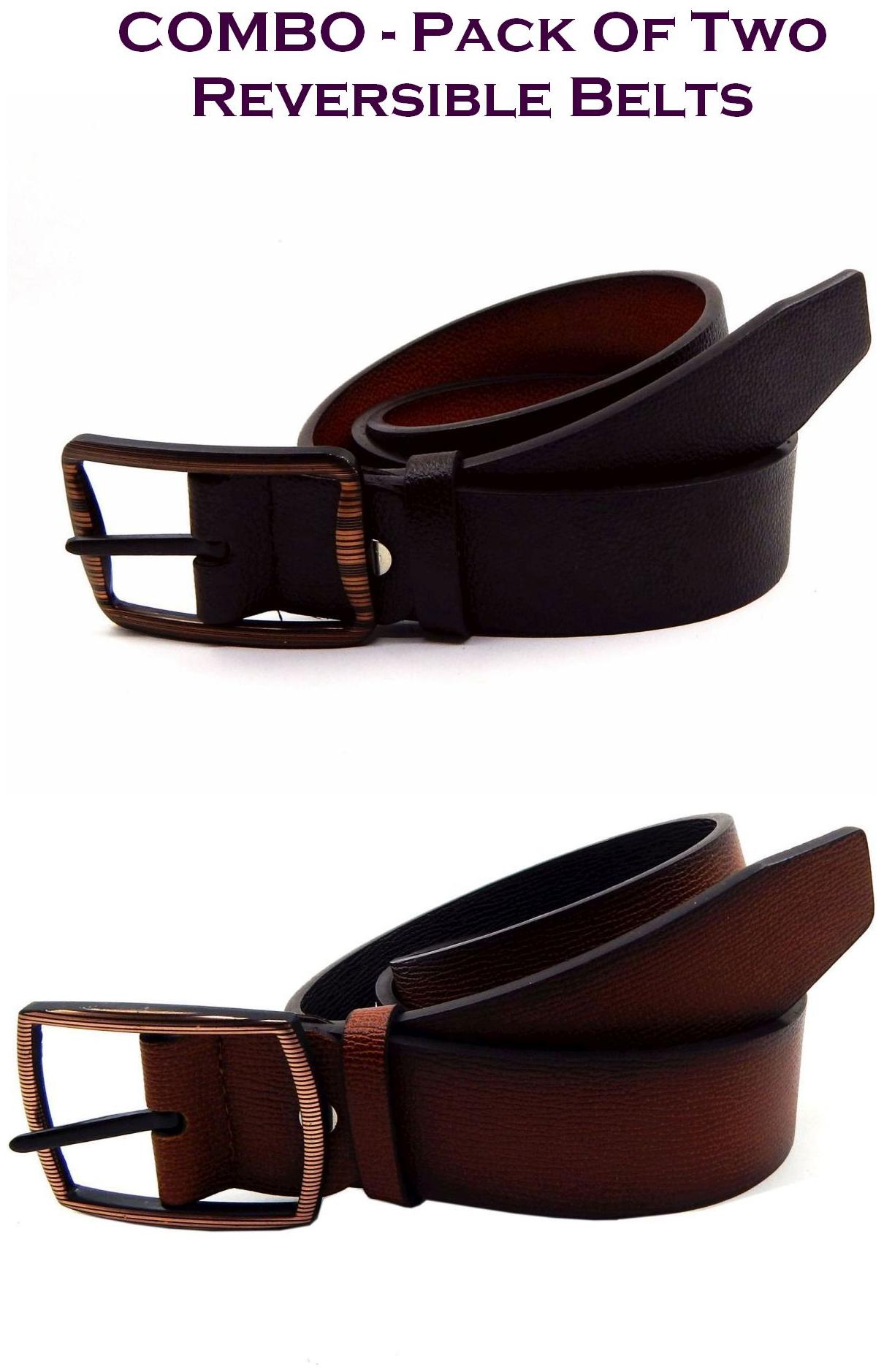 

Els Men Brown Tan Reversible Synthetic leather Belt (Size 40 Pack of 2 )