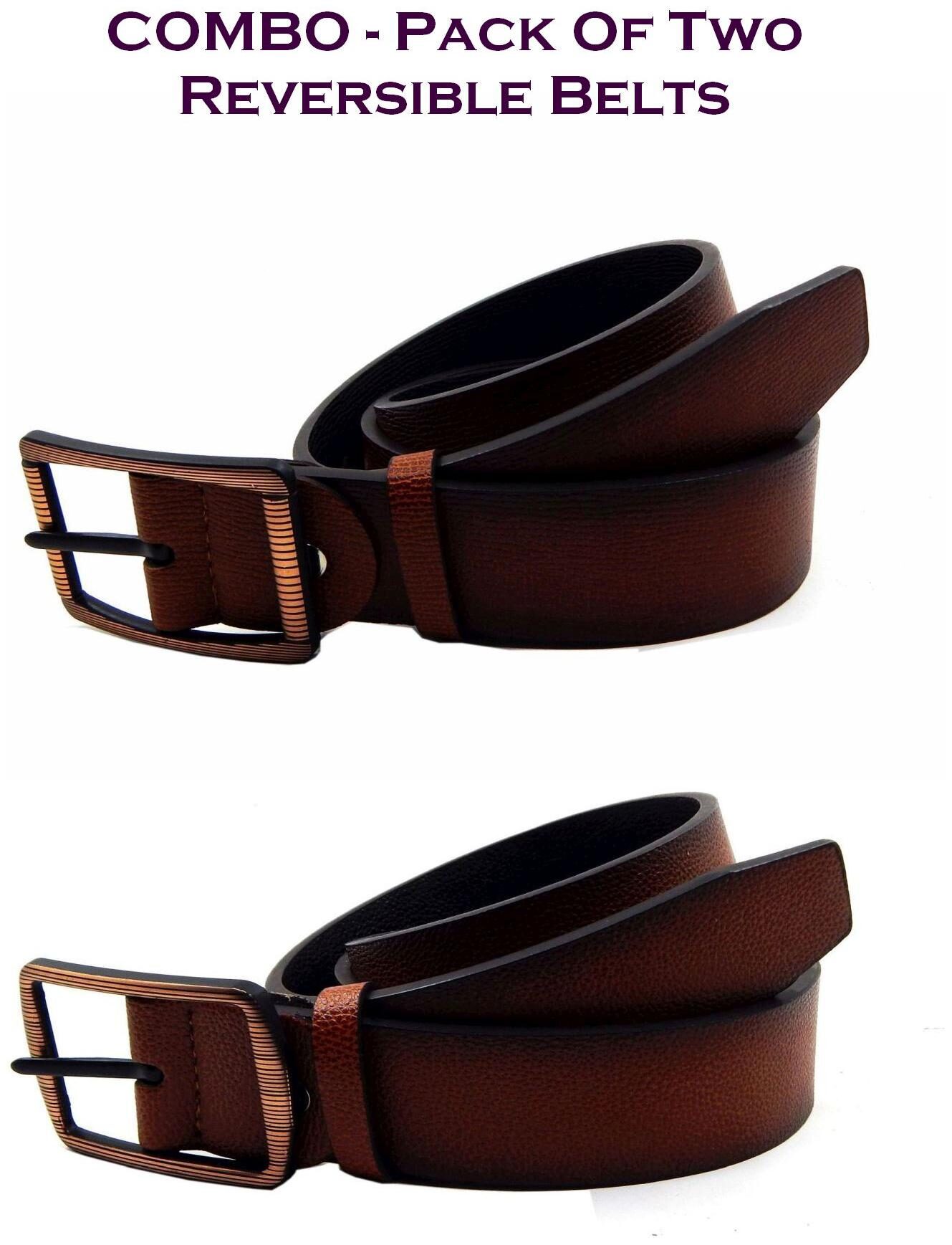 

Els Men Tan Black Reversible Synthetic leather Belt (Size 34 Pack of 2 )