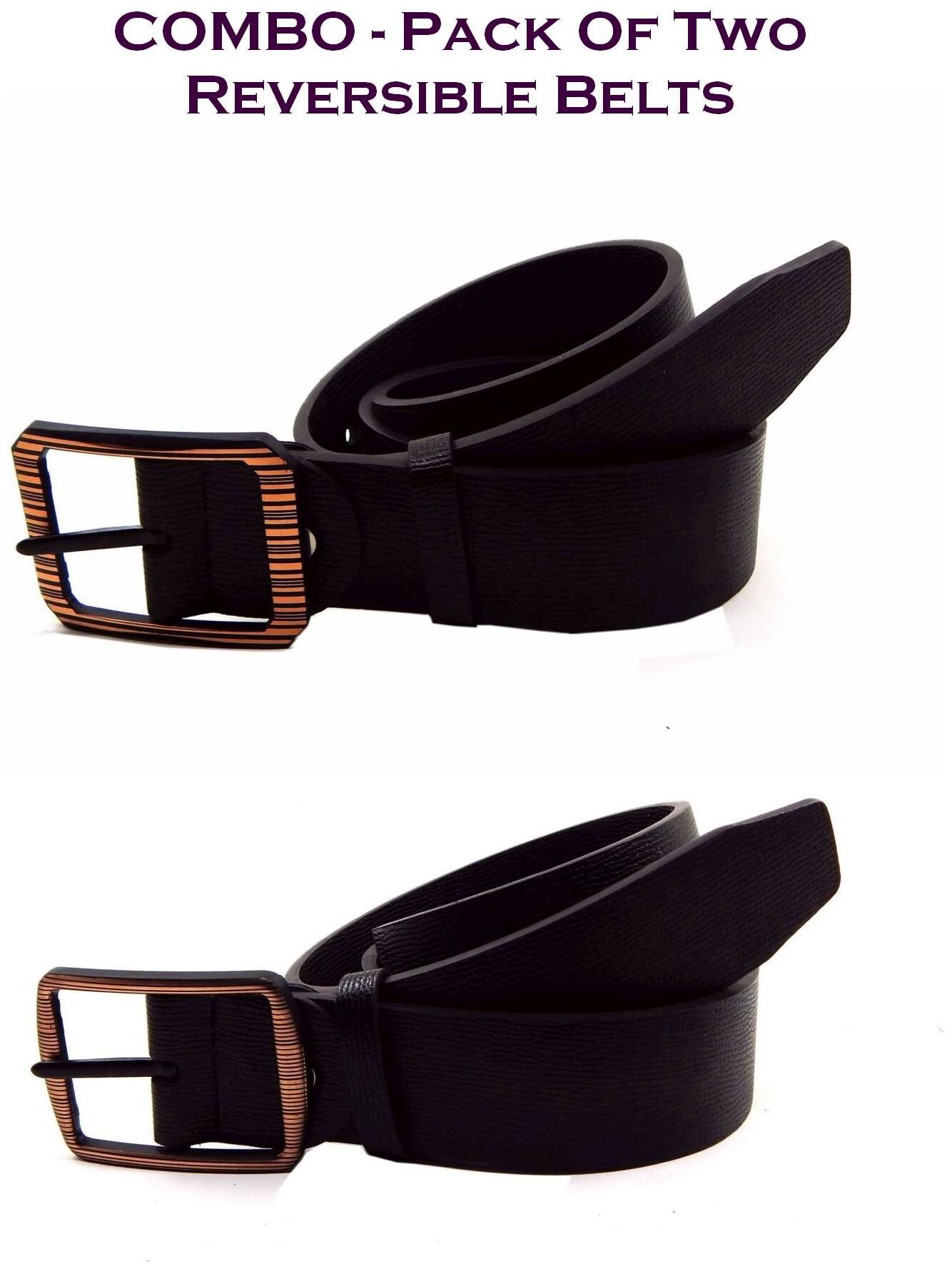 

Els Men Brown Black Reversible Synthetic leather Belt (Size 34 Pack of 2 )