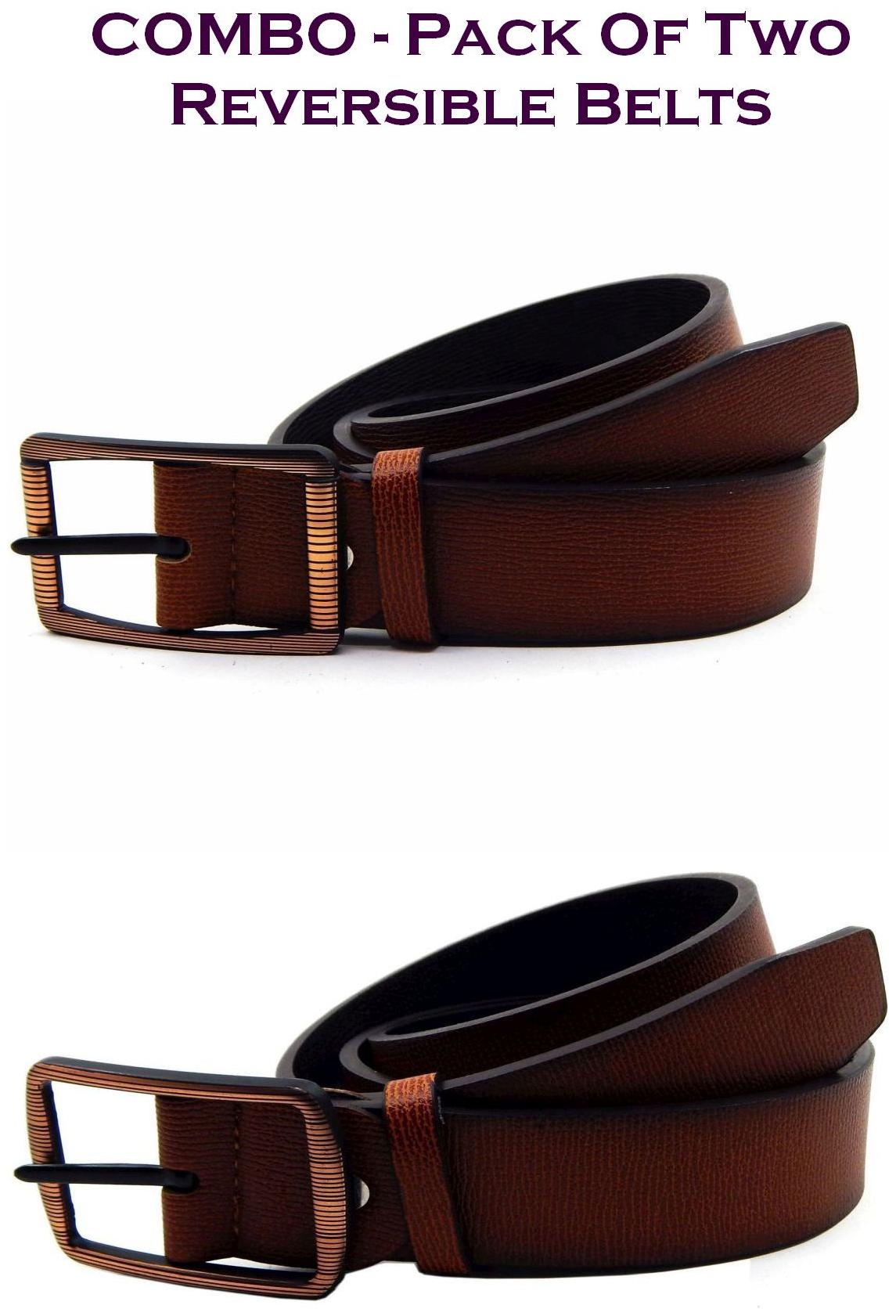 

Els Men Tan Brown Reversible Synthetic leather Belt (Size 40 Pack of 2 )