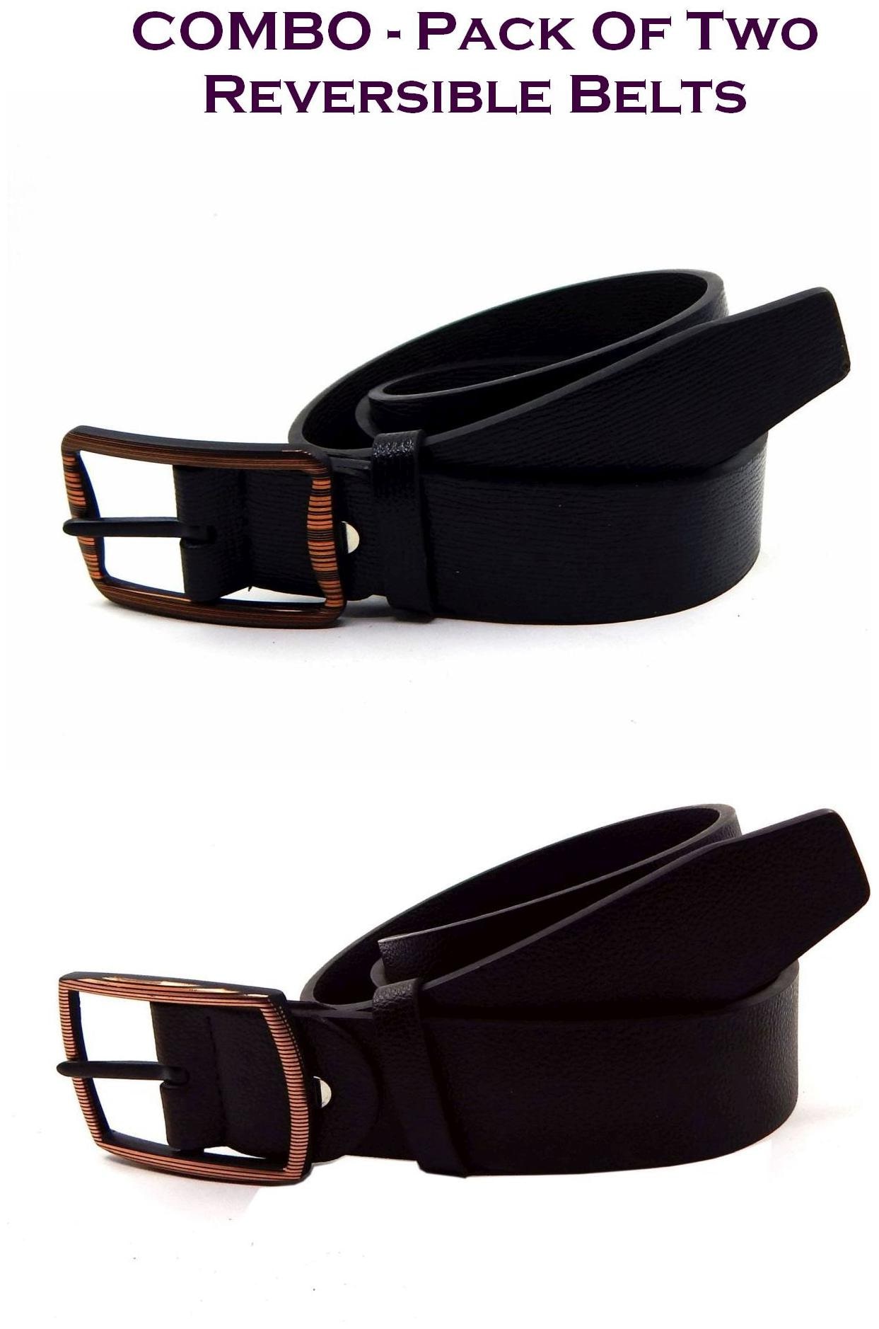 

Els Men Black Brown Reversible Synthetic leather Belt (Size 36 Pack of 2 )
