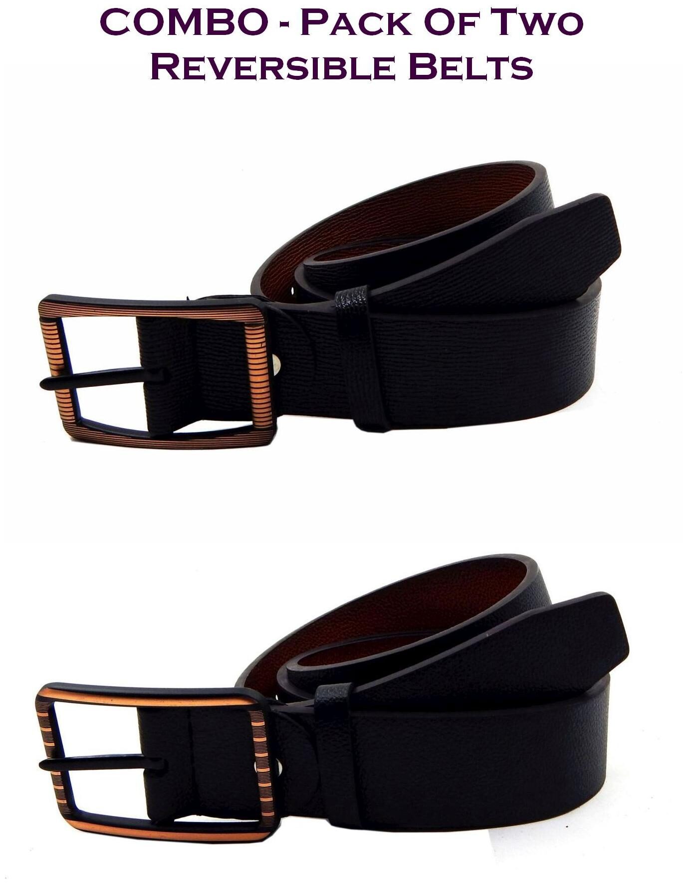 

Els Men Black Tan Reversible Synthetic leather Belt (Size 40 Pack of 2 )