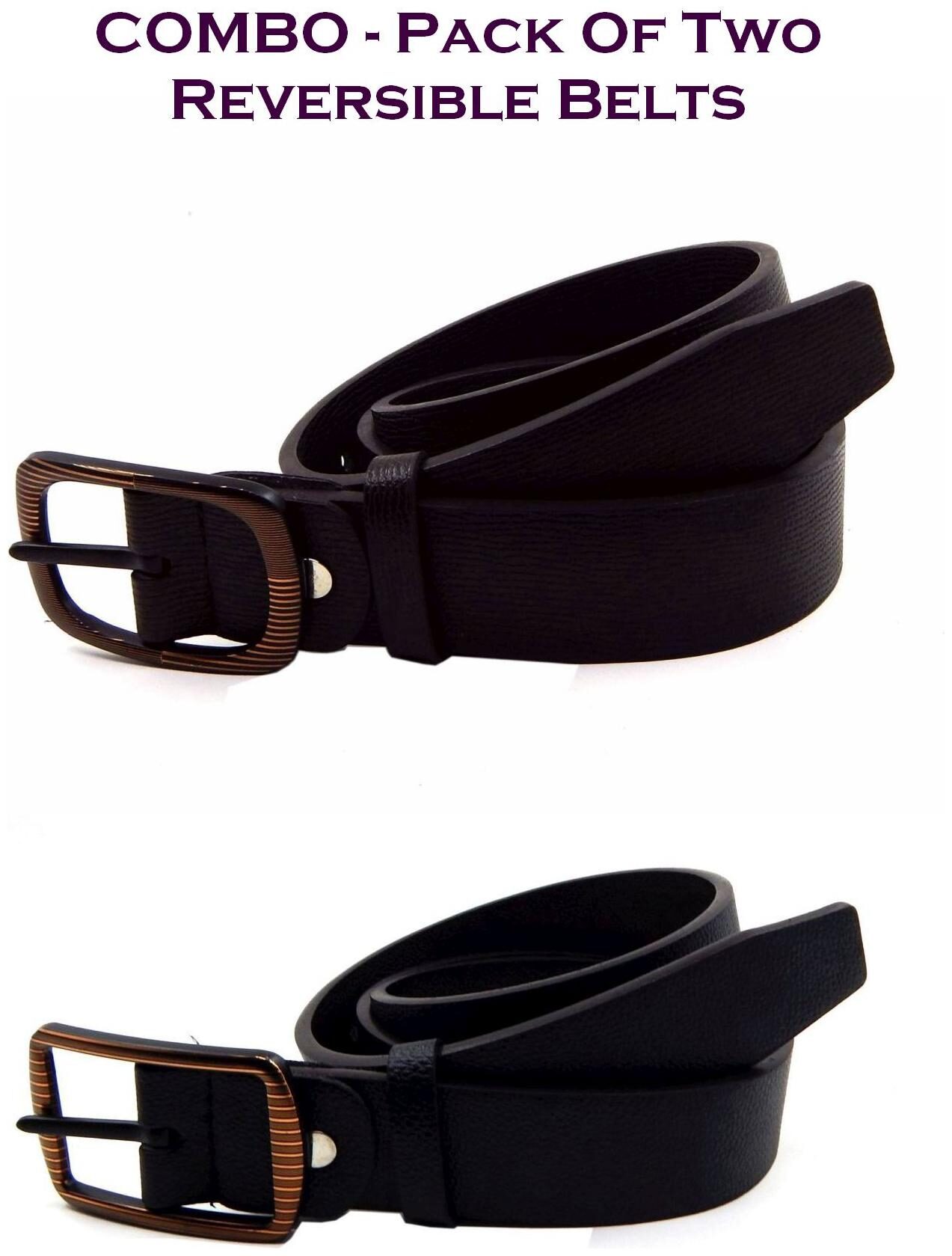 

Els Men Brown Black Reversible Synthetic leather Belt (Size 38 Pack of 2 )