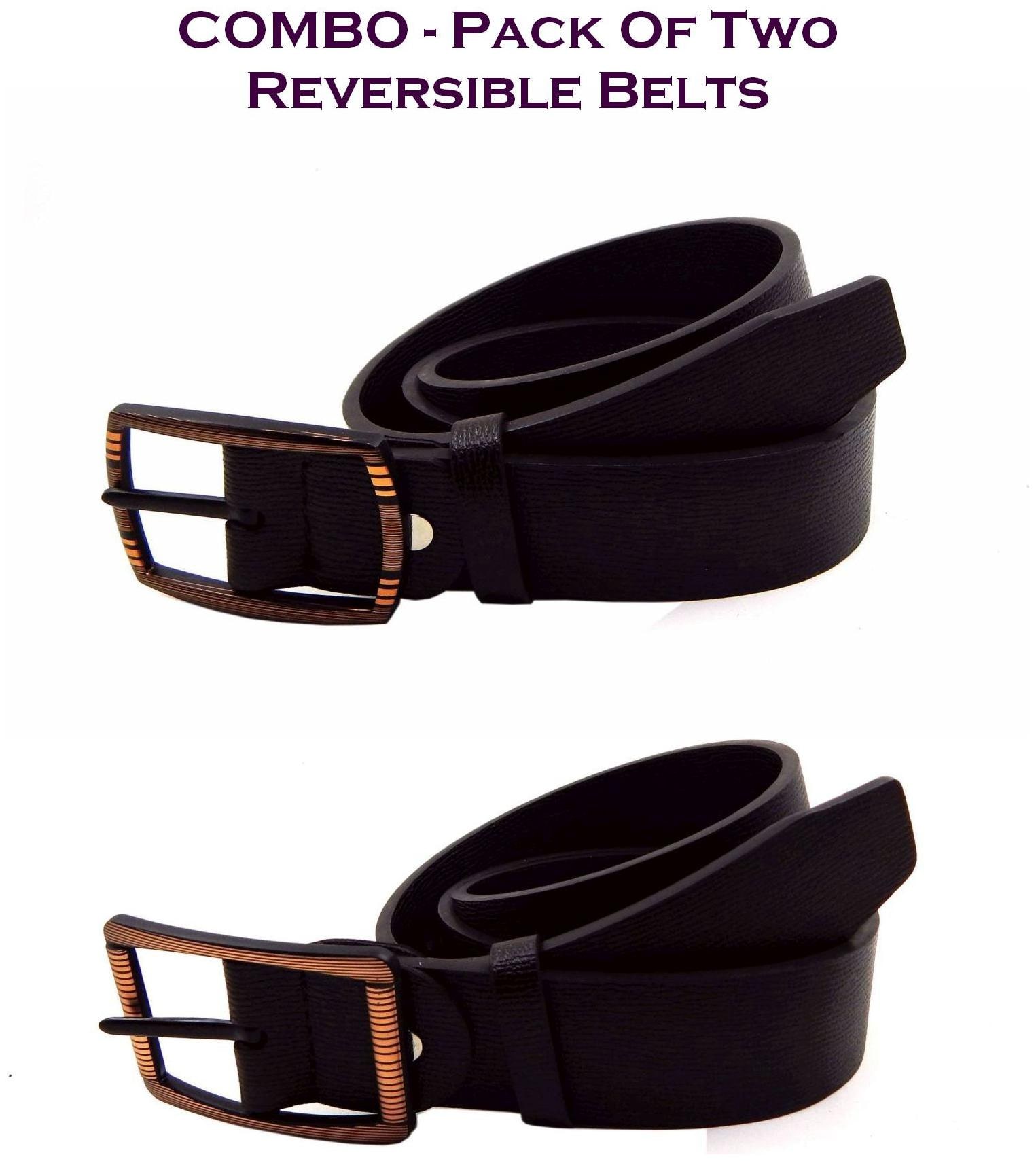 

Els Men Brown Black Reversible Synthetic leather Belt (Size 38 Pack of 2 )