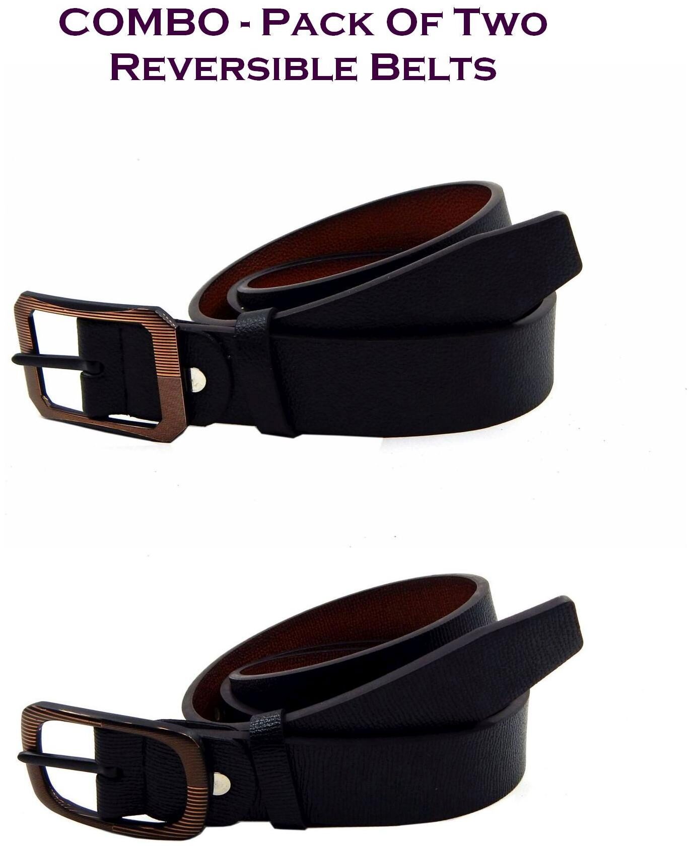 

Els Men Black Tan Reversible Synthetic leather Belt (Size 38 Pack of 2 )