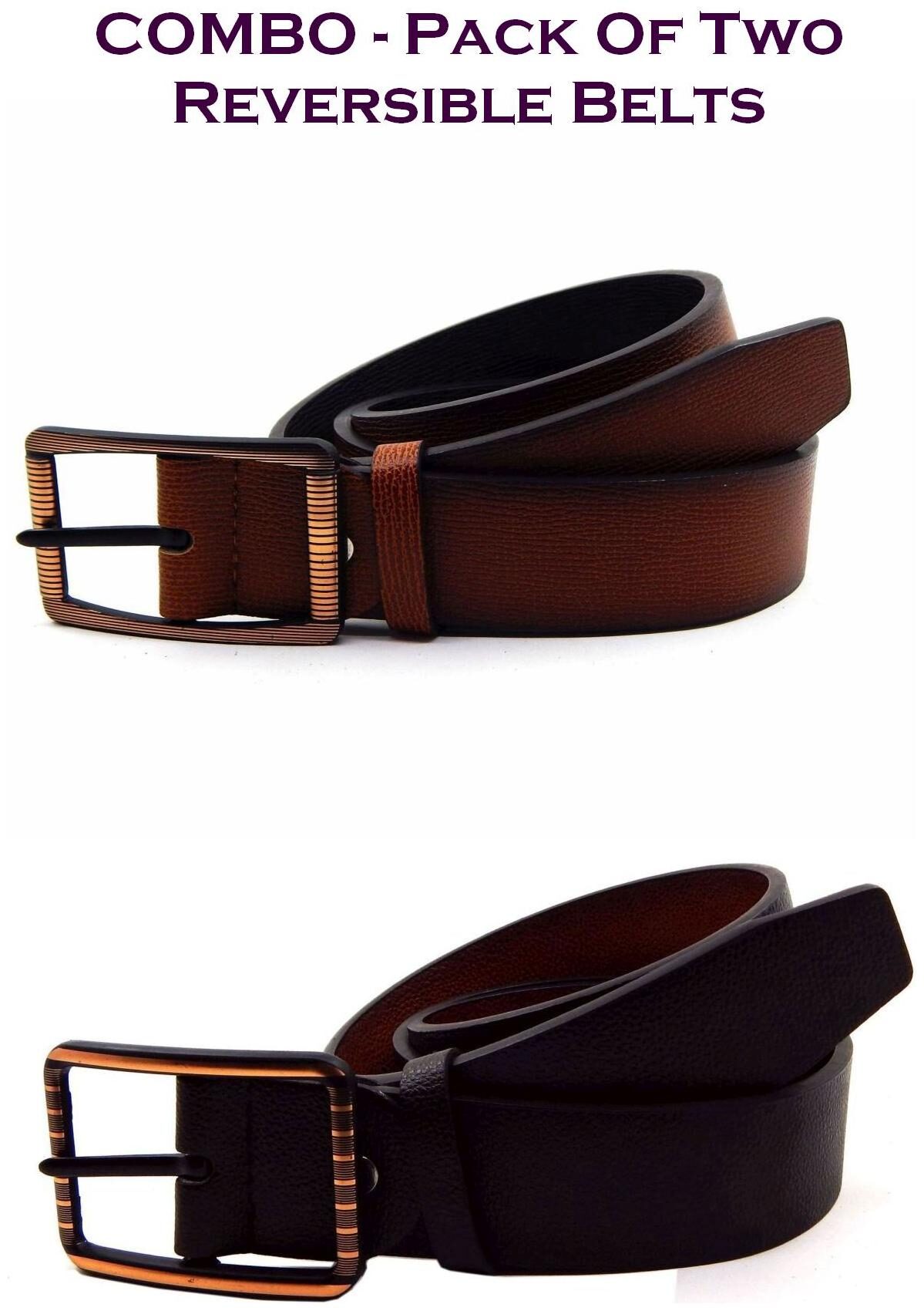 

Els Men Tan Brown Reversible Synthetic leather Belt (Size 40 Pack of 2 )