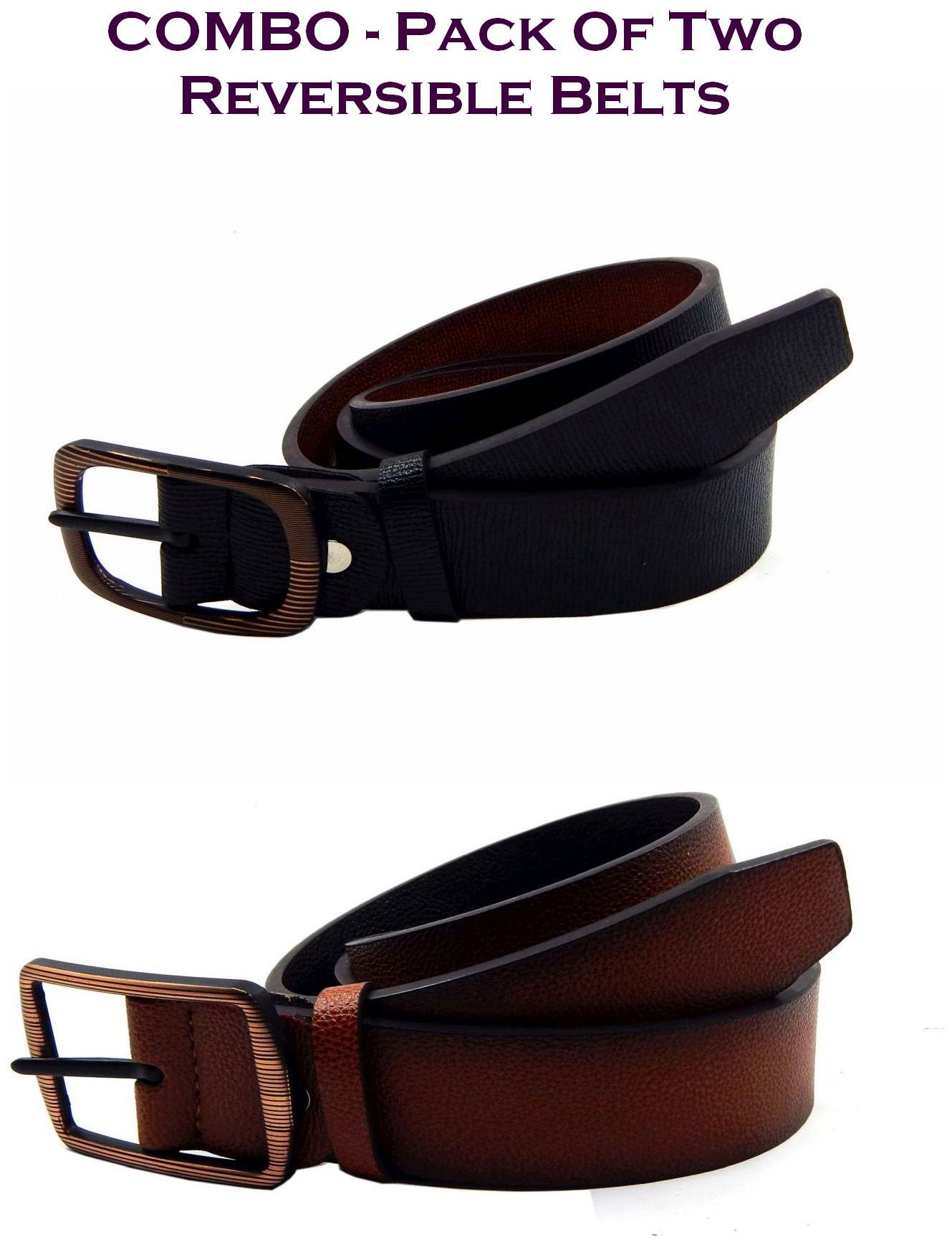 

Els Men Black Tan Reversible Synthetic leather Belt (Size 40 Pack of 2 )