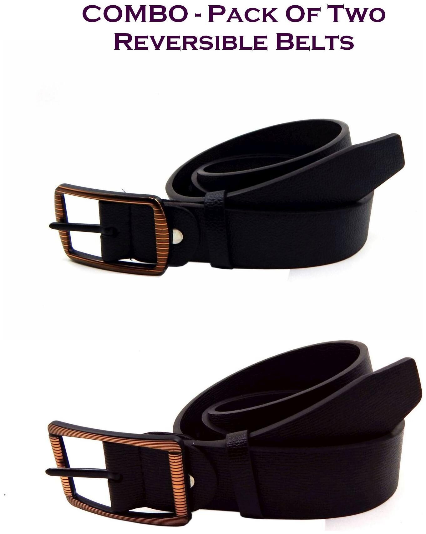 

Els Men Black Brown Reversible Synthetic leather Belt (Size 36 Pack of 2 )