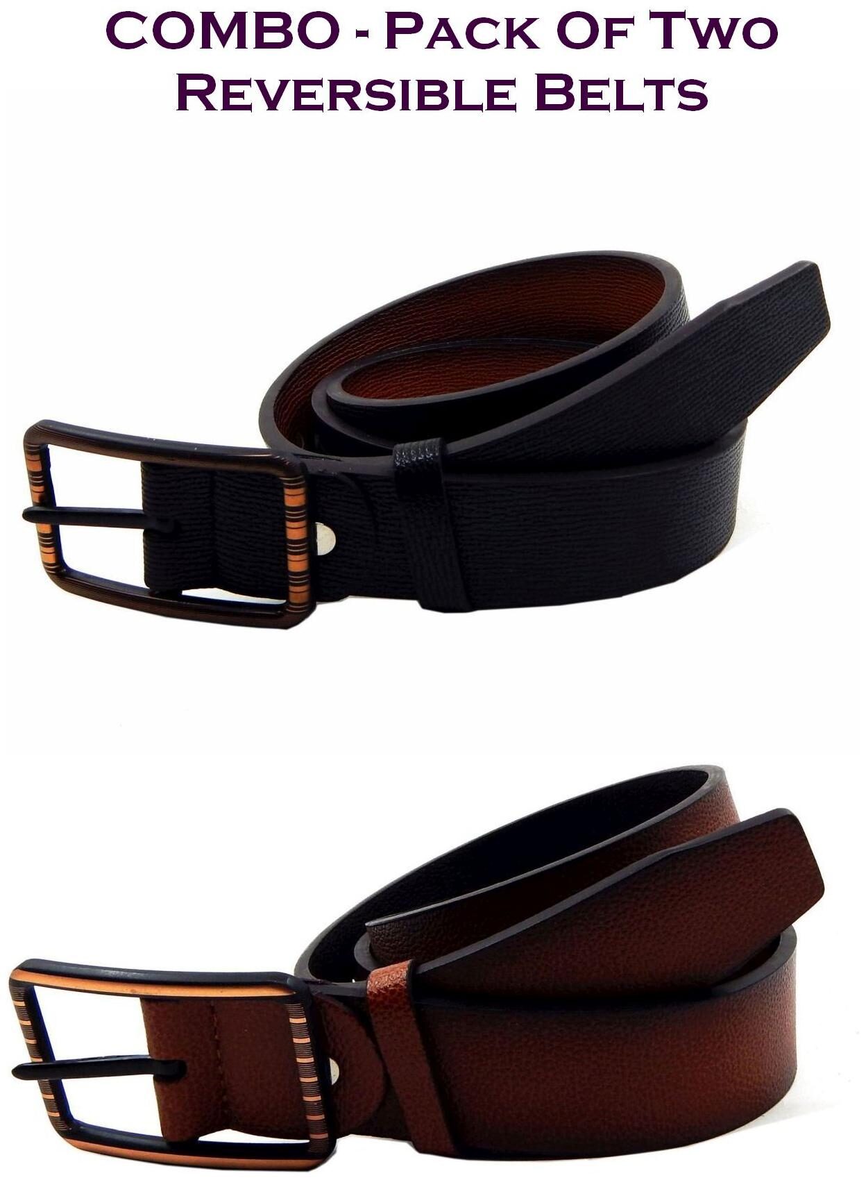 

Els Men Black Tan Reversible Synthetic leather Belt (Size 34 Pack of 2 )