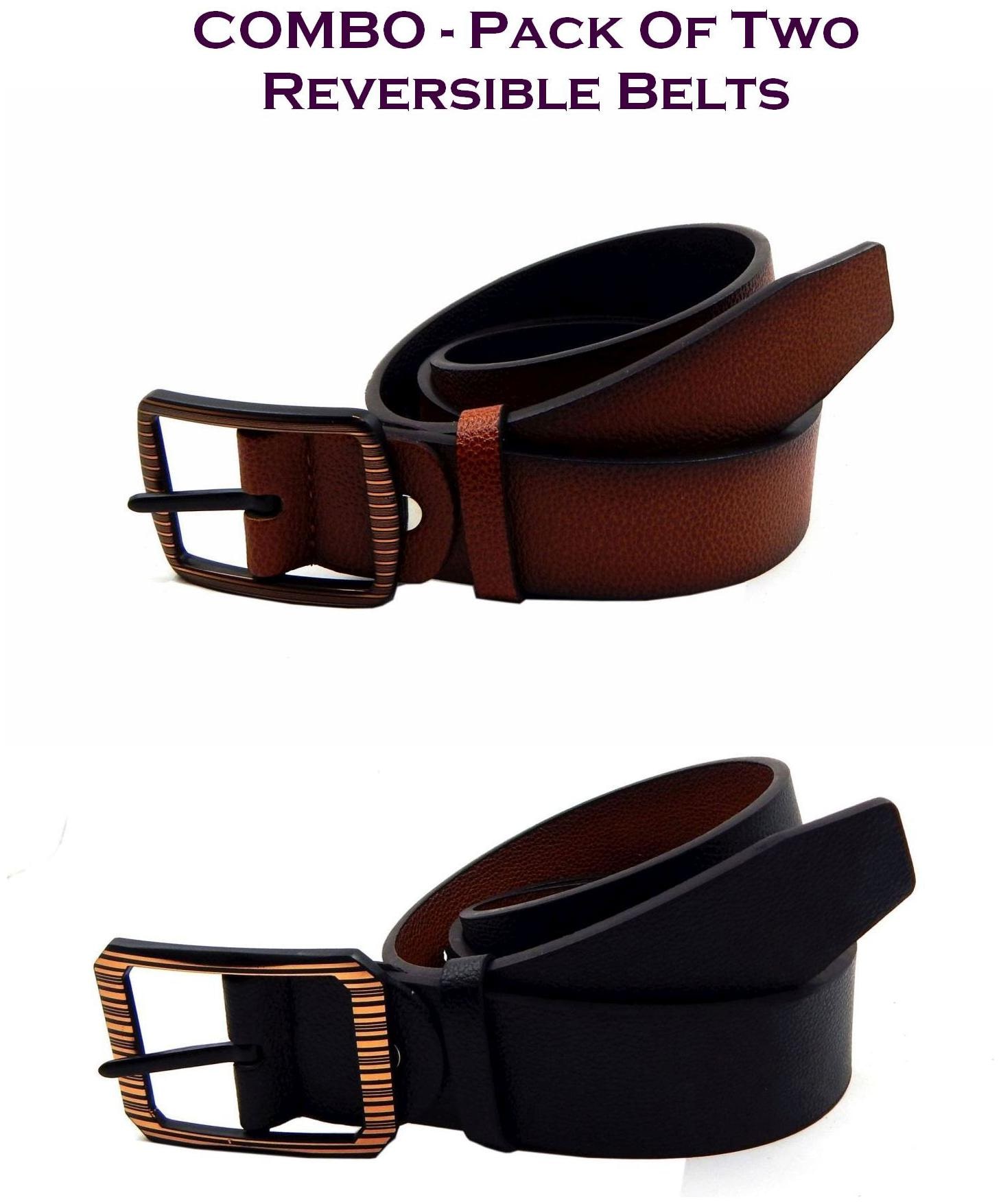 

Els Men Tan Black Reversible Synthetic leather Belt (Size 38 Pack of 2 )
