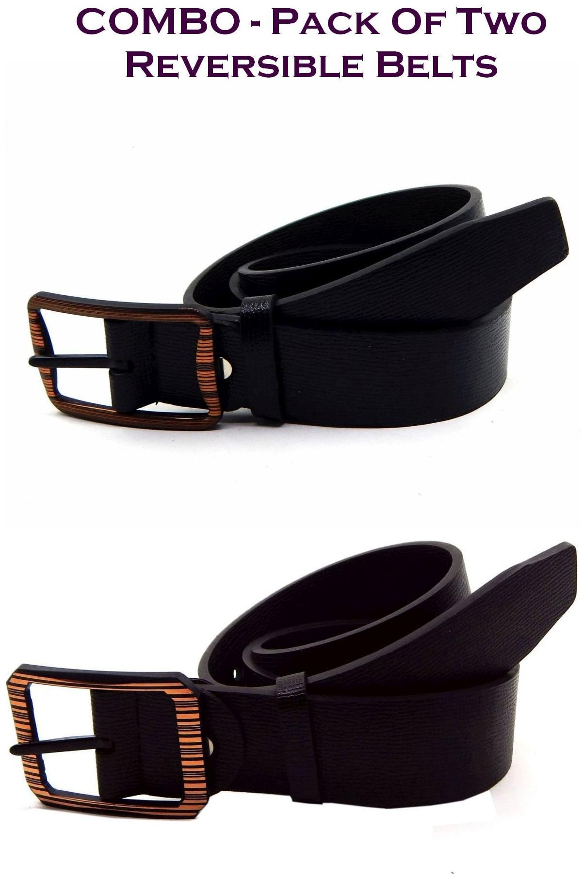 

Els Men Black Brown Reversible Synthetic leather Belt (Size 34 Pack of 2 )