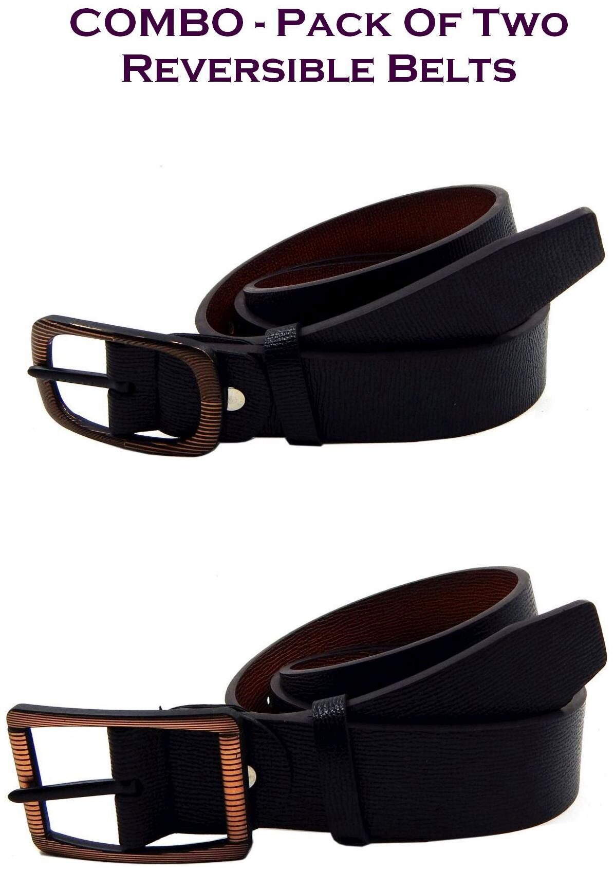 

Els Men Black Tan Reversible Synthetic leather Belt (Size 38 Pack of 2 )