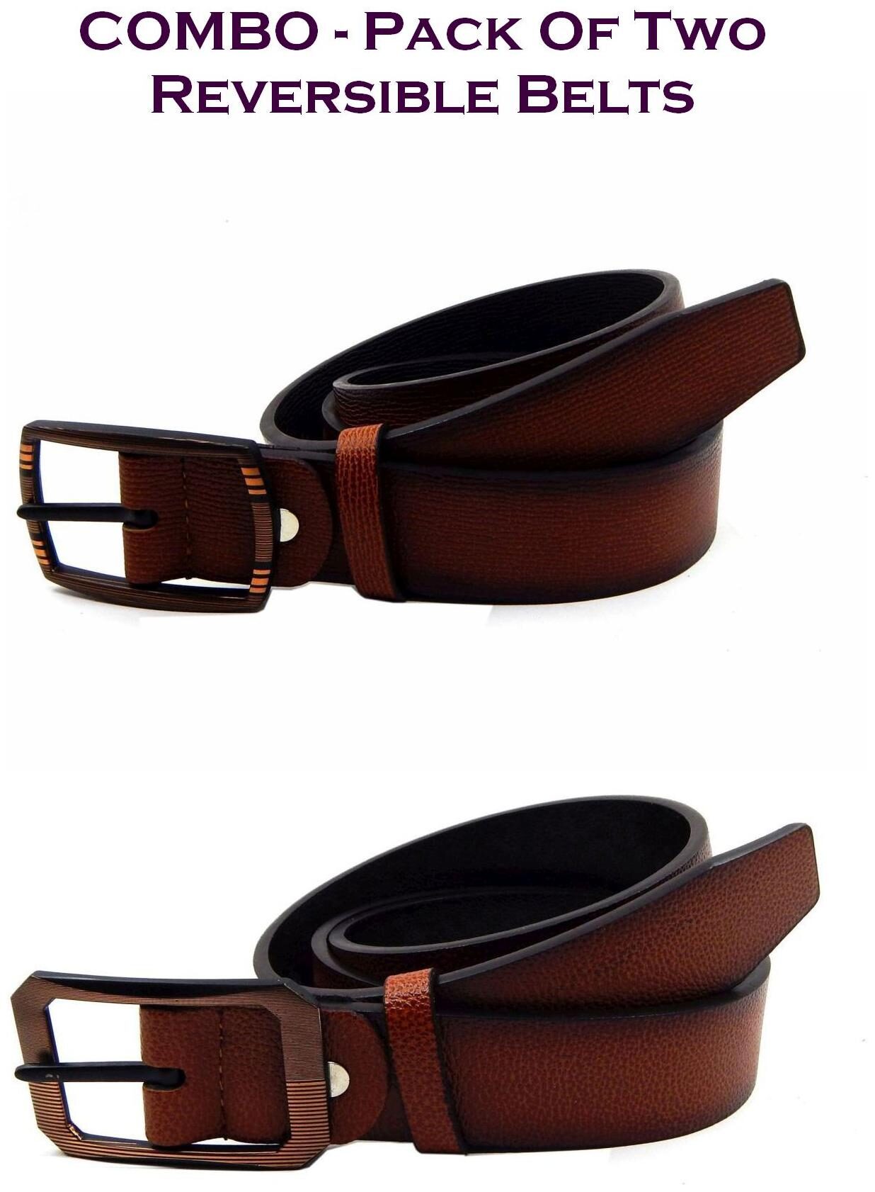 

Els Men Tan Brown Reversible Synthetic leather Belt (Size 38 Pack of 2 )
