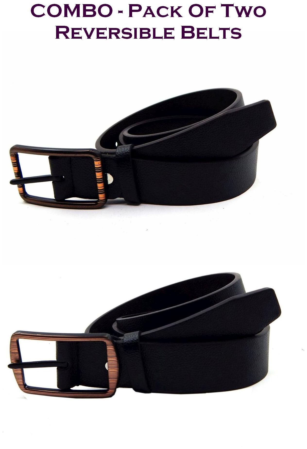 

Els Men Black Brown Reversible Synthetic leather Belt (Size 36 Pack of 2 )