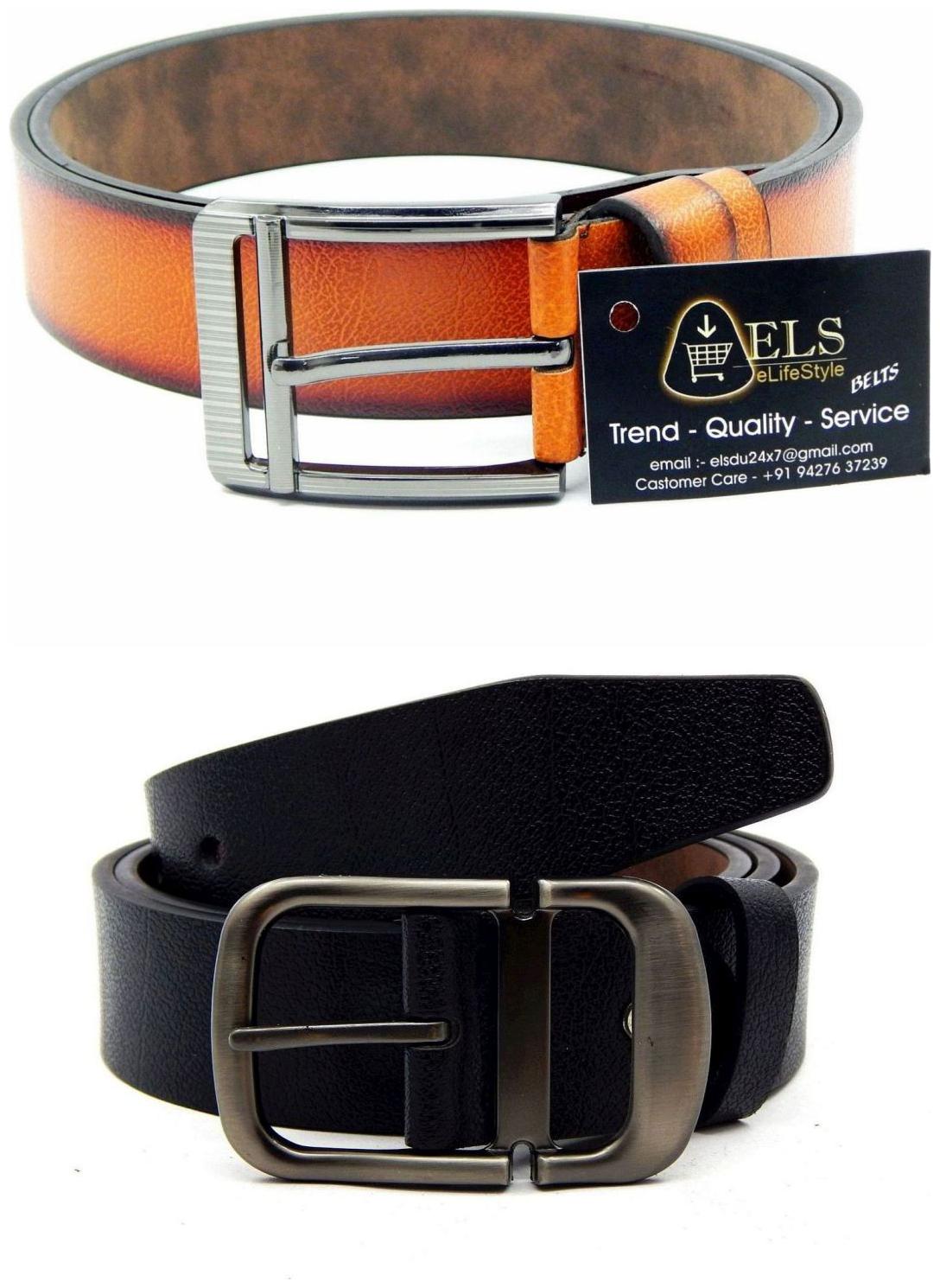 

Els Tan Black Synthetic Leather Belts For Men