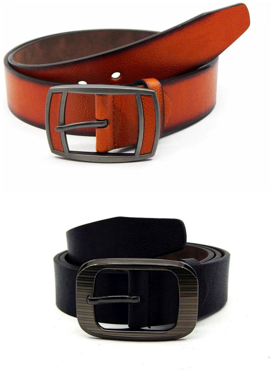 

Els Tan Black Synthetic Leather Belts For Men