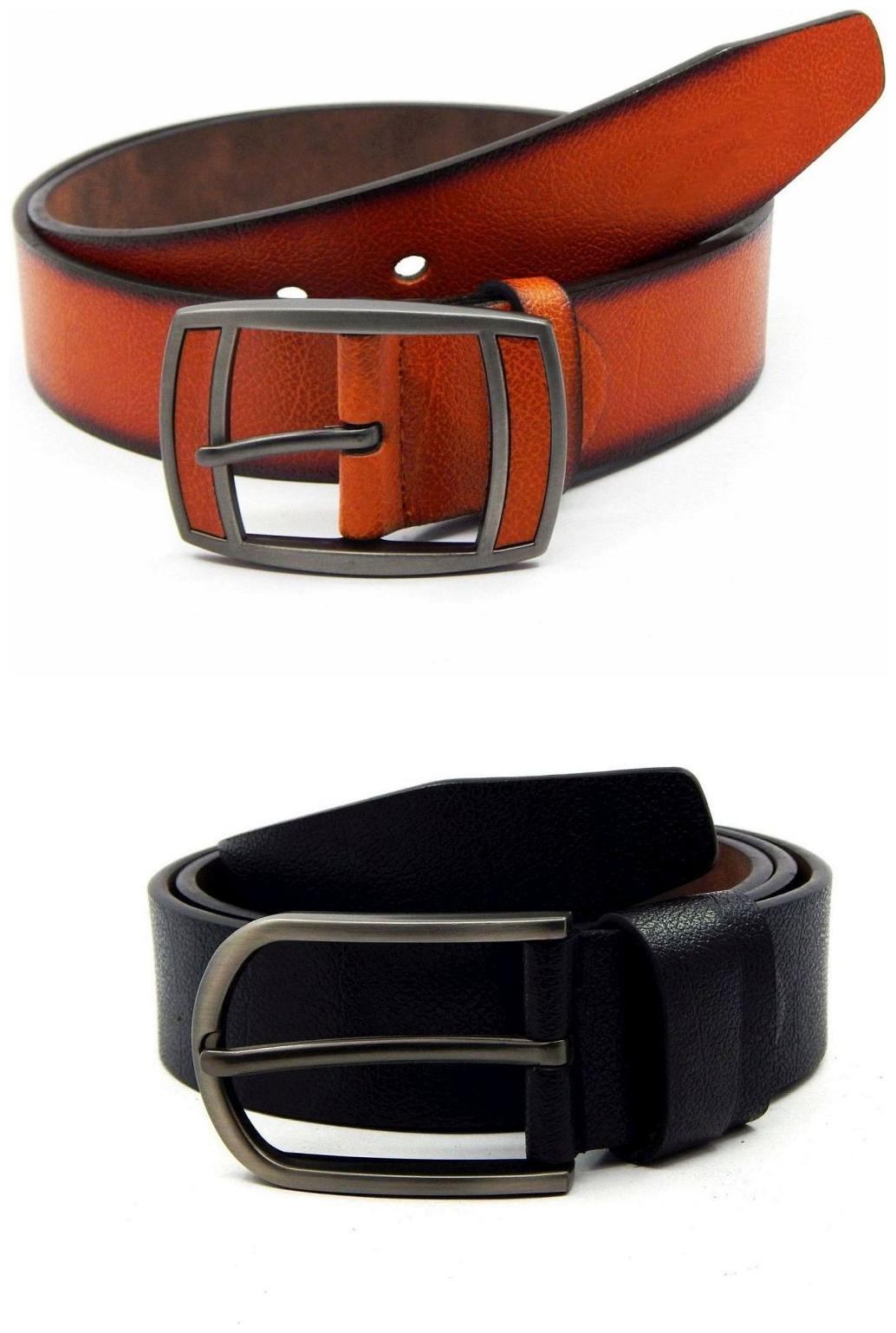 

Els Tan Black Synthetic Leather Belts For Men