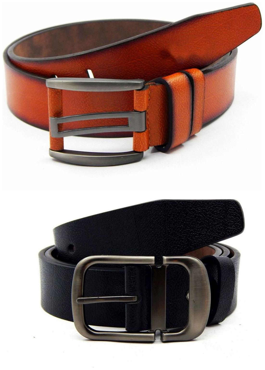 

Els Tan Black Synthetic Leather Belt For Men