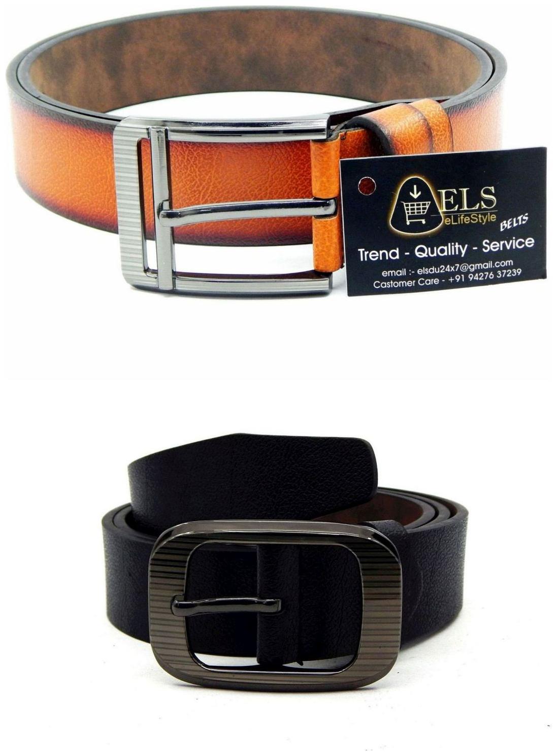 

Els Tan Black Synthetic Leather Belts For Men