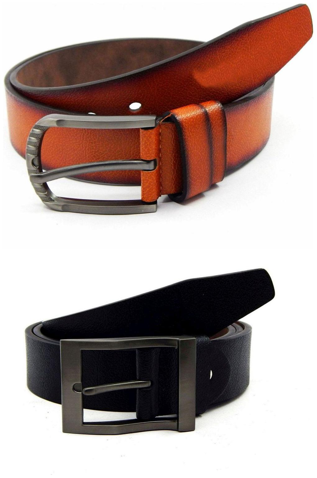 

Els Tan Black Synthetic Leather Belts For Men