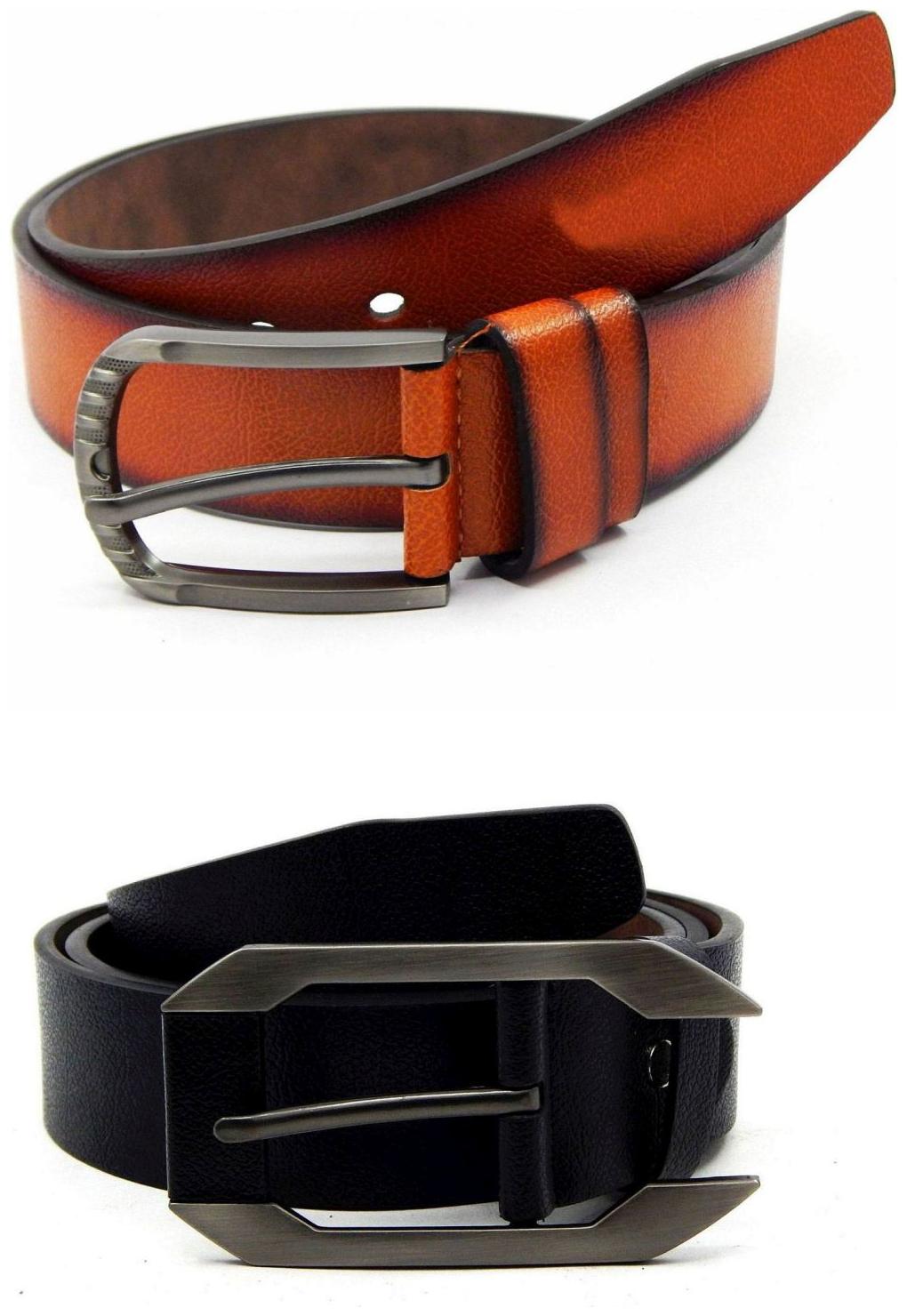

Els Tan Black Synthetic Leather Belts For Men