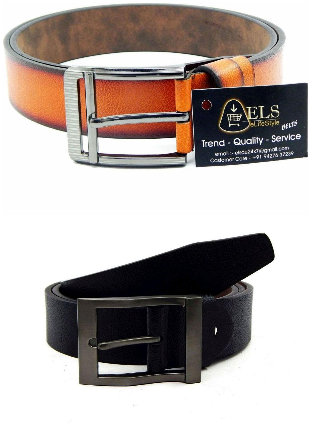 

Els Tan Black Synthetic Leather Belts For Men