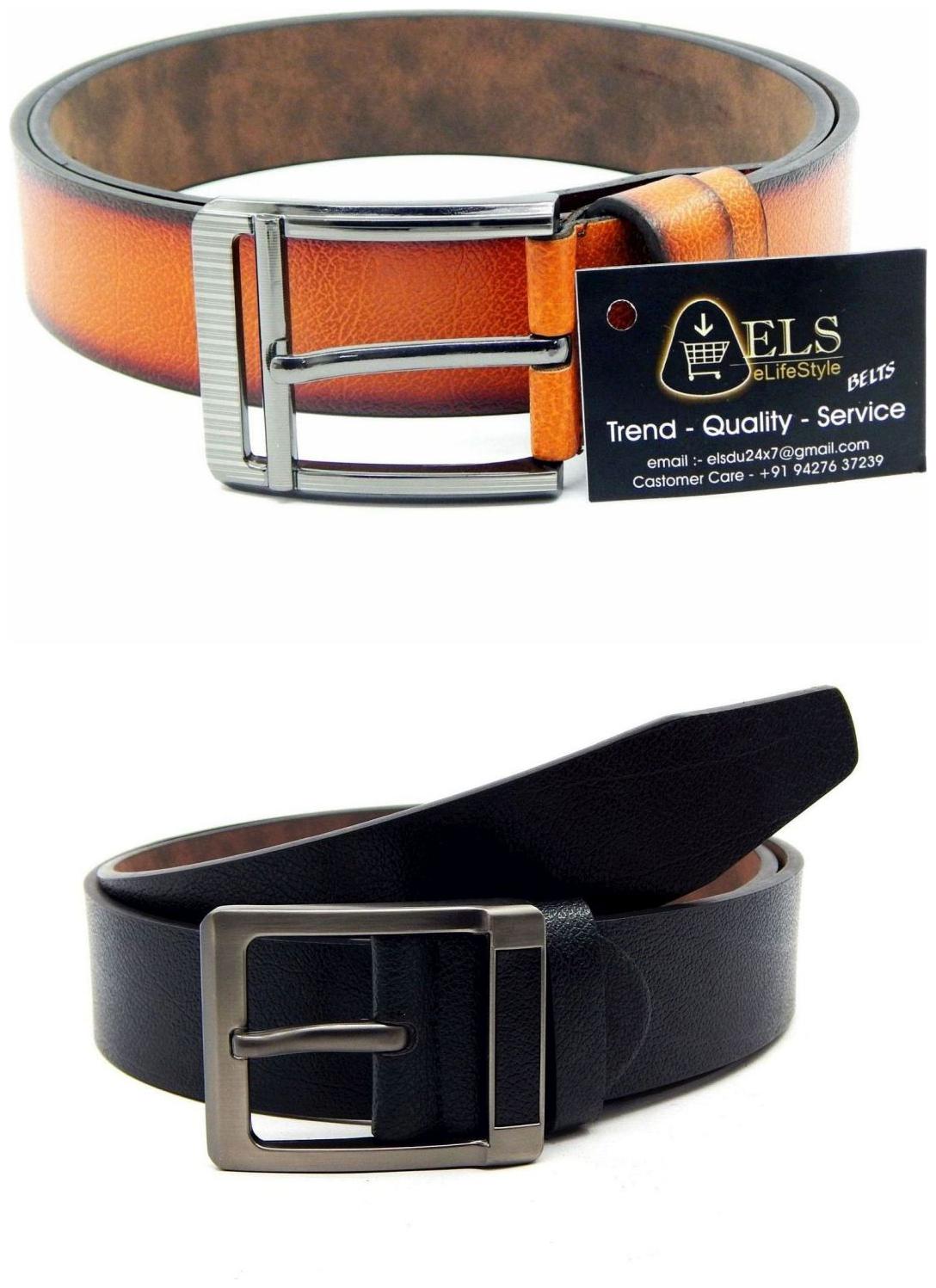 

Els Tan Black Synthetic Leather Belts For Men