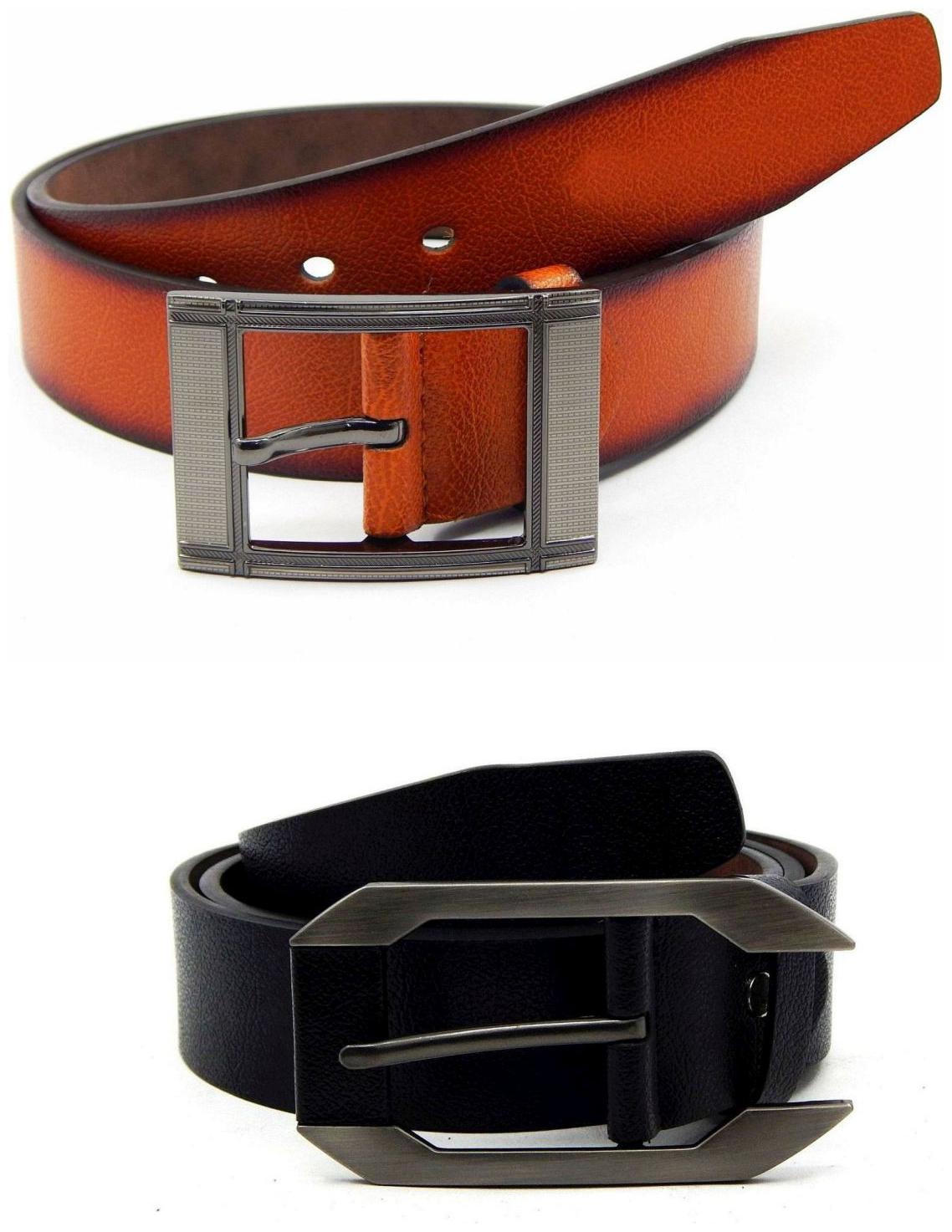

Els Tan Black Synthetic Leather Belts For Men
