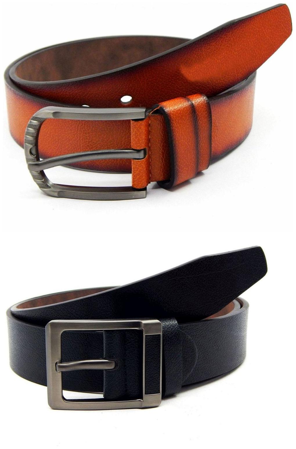

Els Tan Black Synthetic Leather Belts For Men