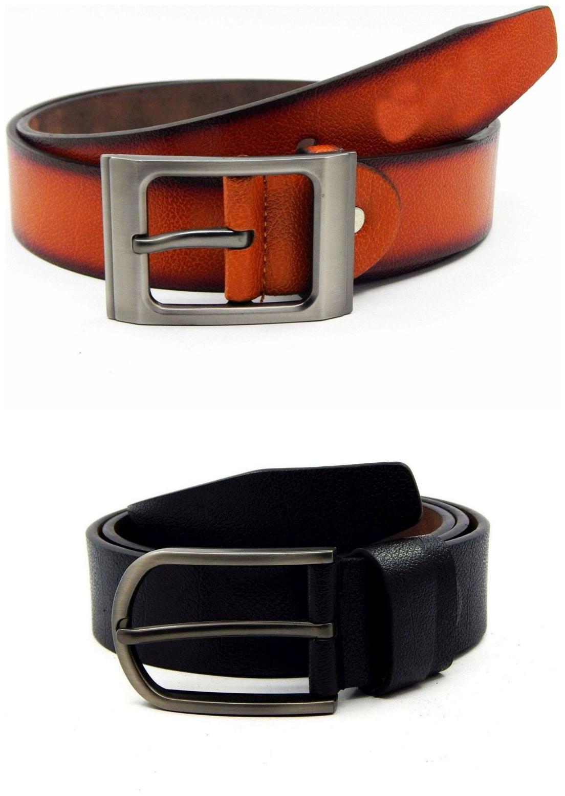 

Els Tan Black Synthetic Leather Belt For Men